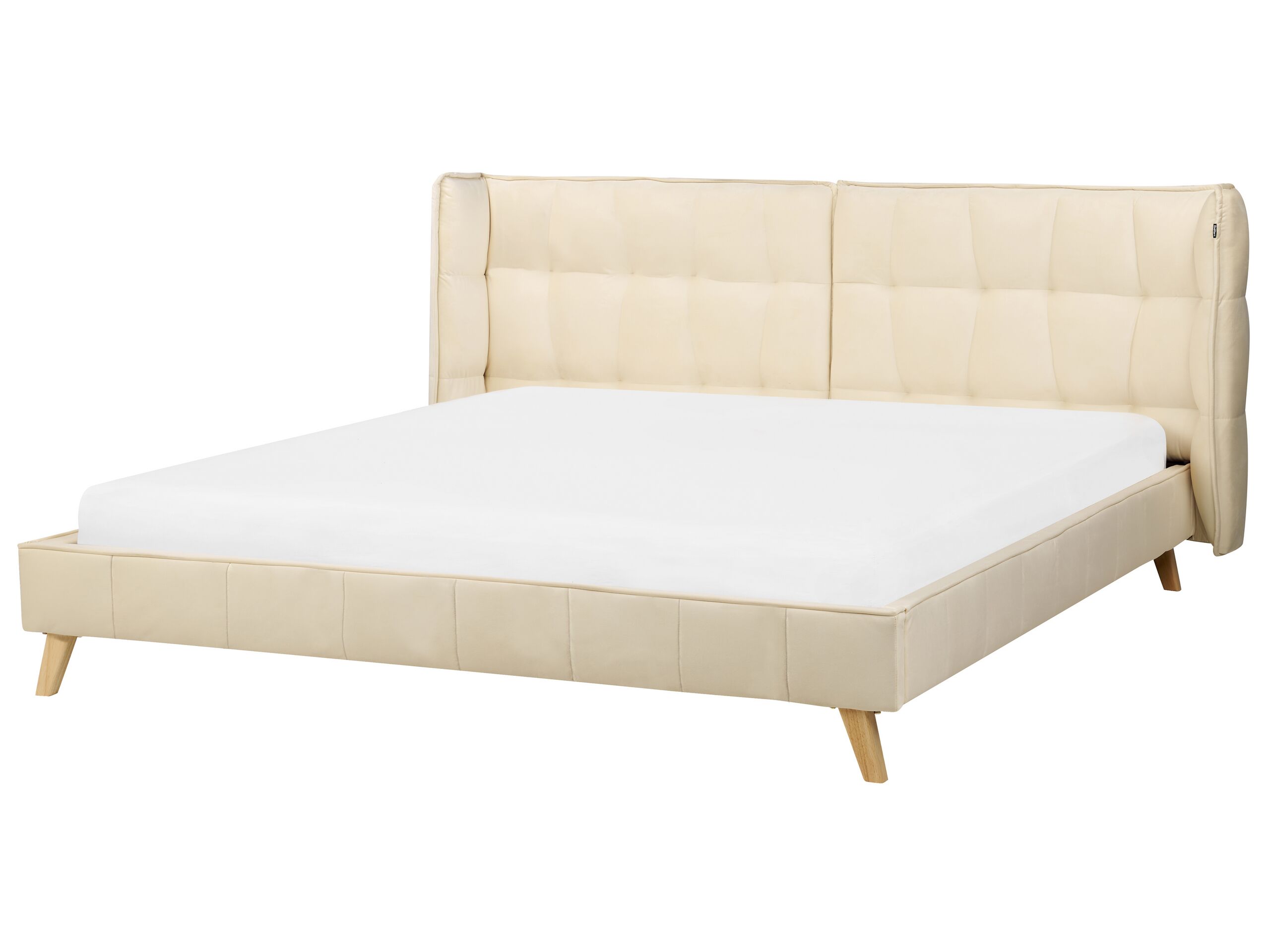 SENNI Bedframe Velvet 180 x 200cm EU Super Kingsize Bed Beige - Gemini Interiors