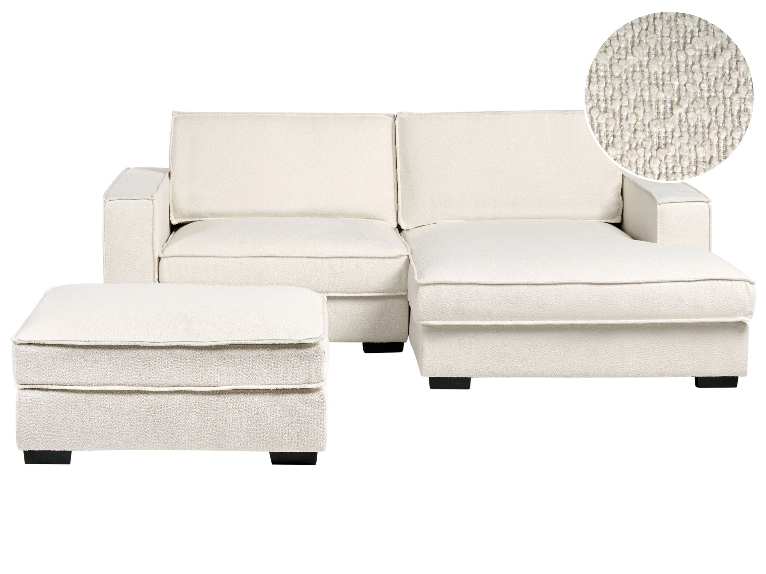 INGLECOMBE Fabric 2 Seater L Shaped Corner Sofa with ottoman - Light Beige, Right Hand Facing - Gemini Interiors