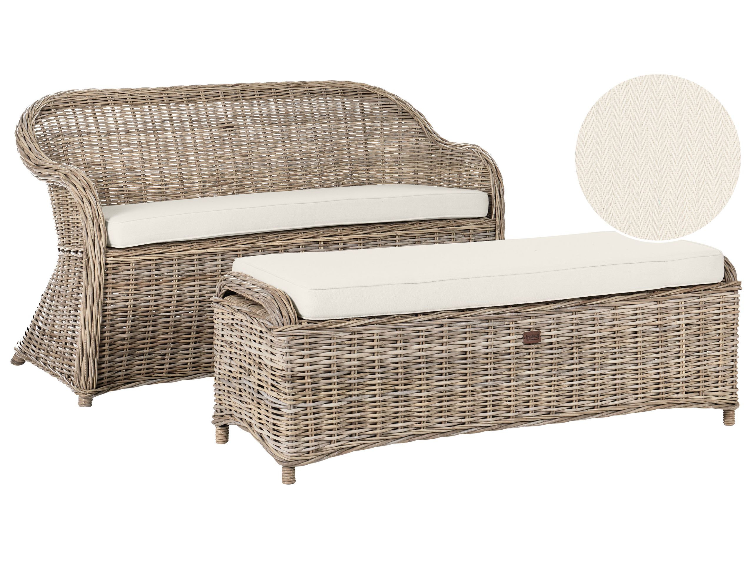 Garden Sofa with Ottoman 2 Seater SUSUA Rattan Natural - Gemini Interiors