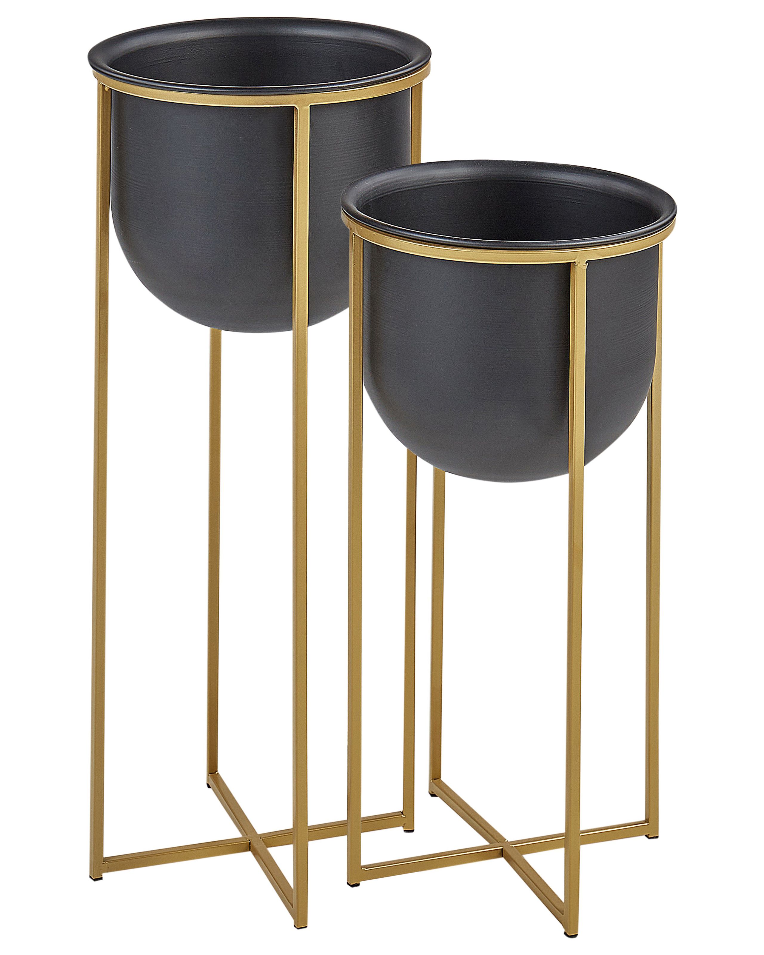 Set of 2 Elevated Plant Pots THUJA Metal 21 cm Black - Gemini Interiors