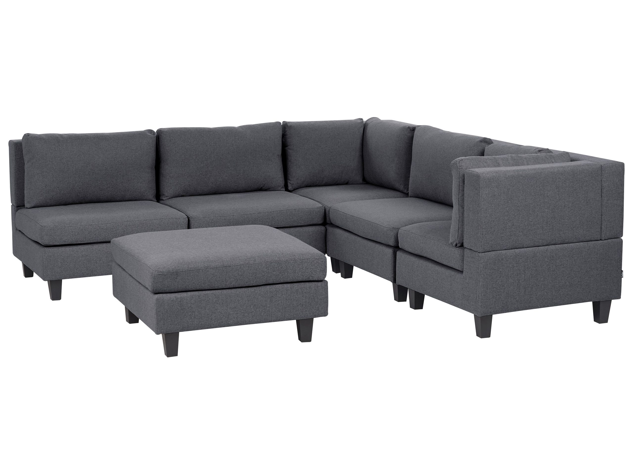 5 Seater Left Hand Modular Fabric Corner Sofa with Ottoman Dark Grey UNSTAD - Gemini Interiors
