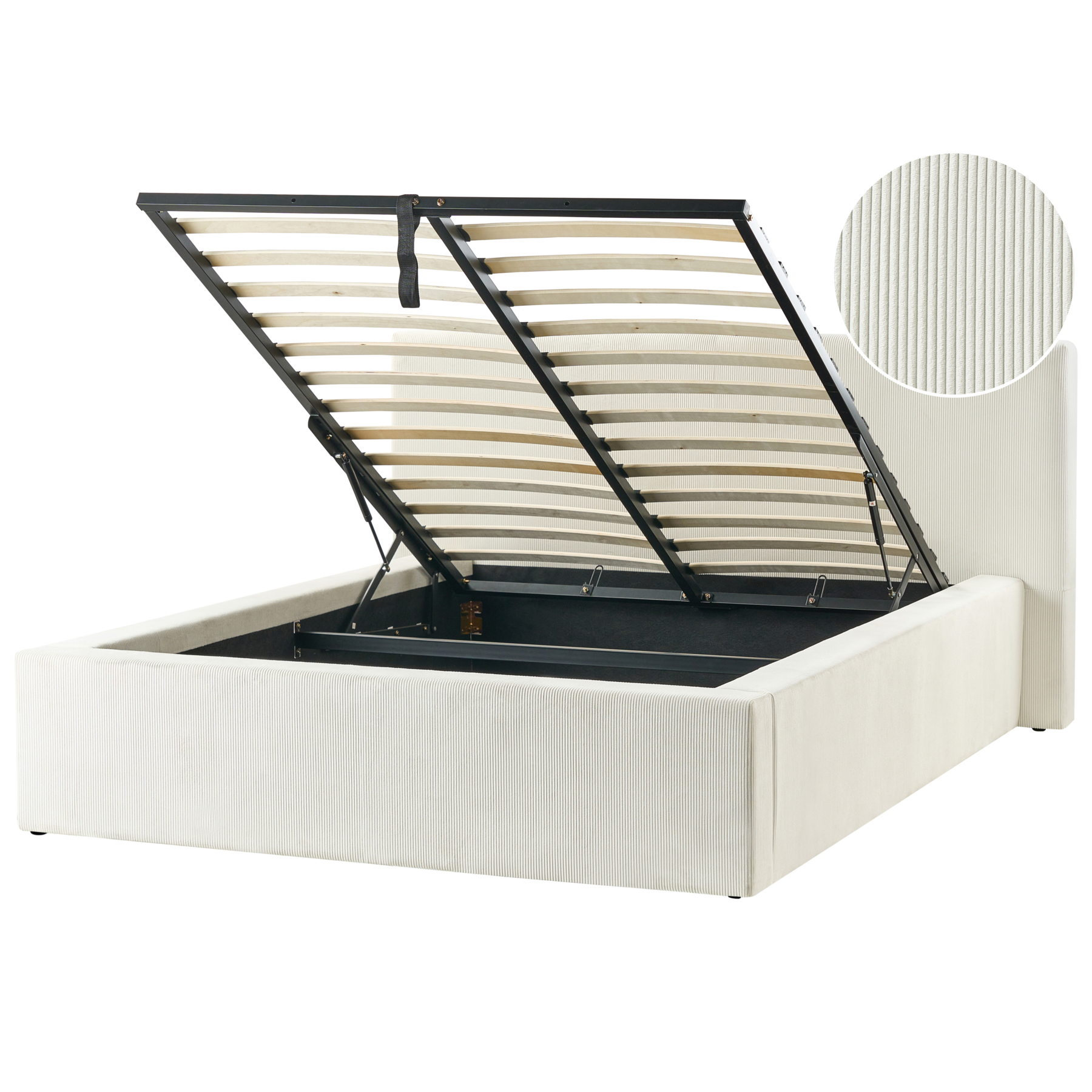 NOREV Double Corduroy Ottoman Storage Bedframe - Light Beige - Gemini Interiors