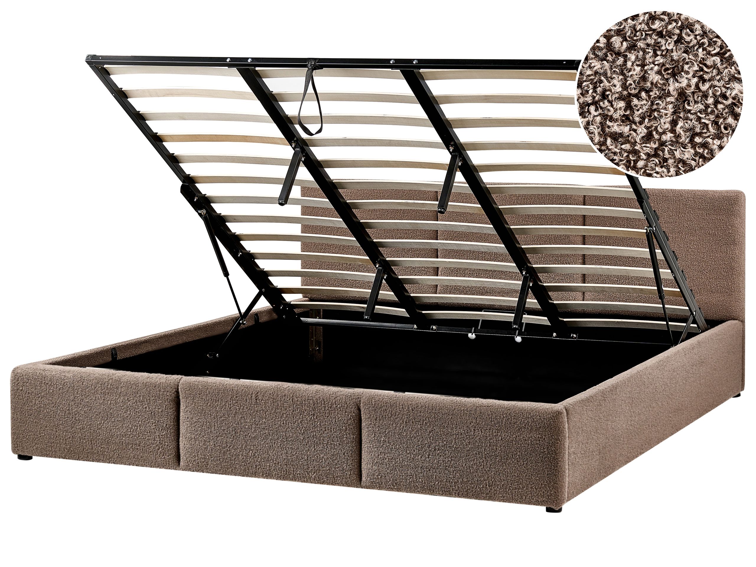 BOUESS Ottoman Bed Boucle 180 x 200 cm (EU Super King) Taupe - Gemini Interiors