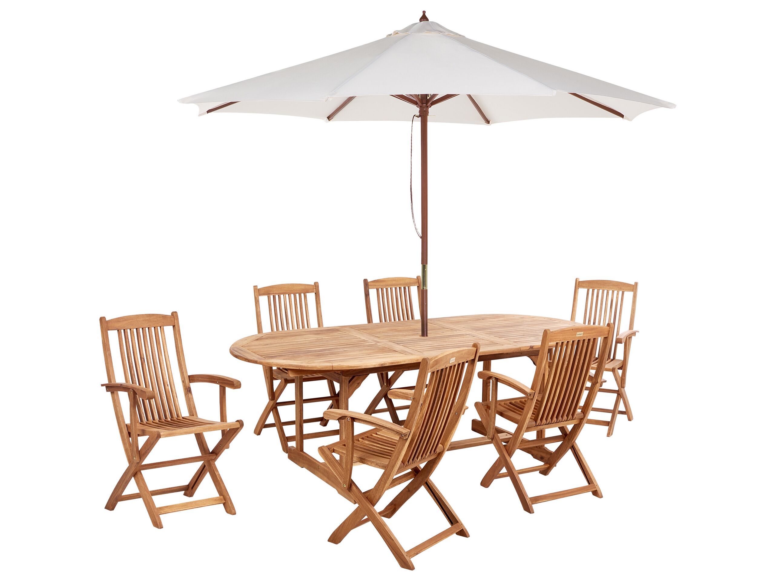 Garden Dining Set 6 Seater MAUI II with Parasol Acacia Wood Light Brown - Gemini Interiors