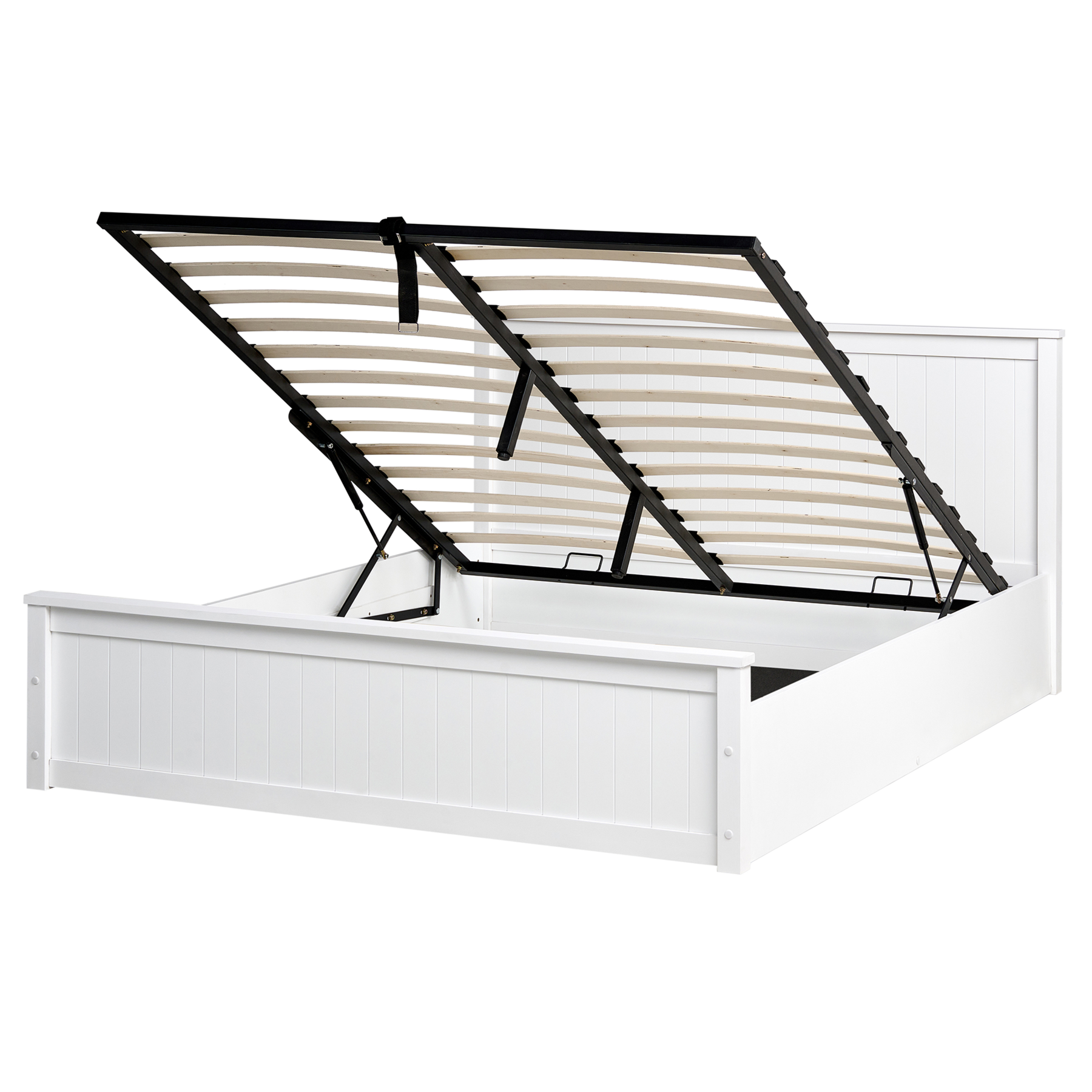 SELOR Kingsize Wooden Ottoman Storage Bedframe - White - Gemini Interiors