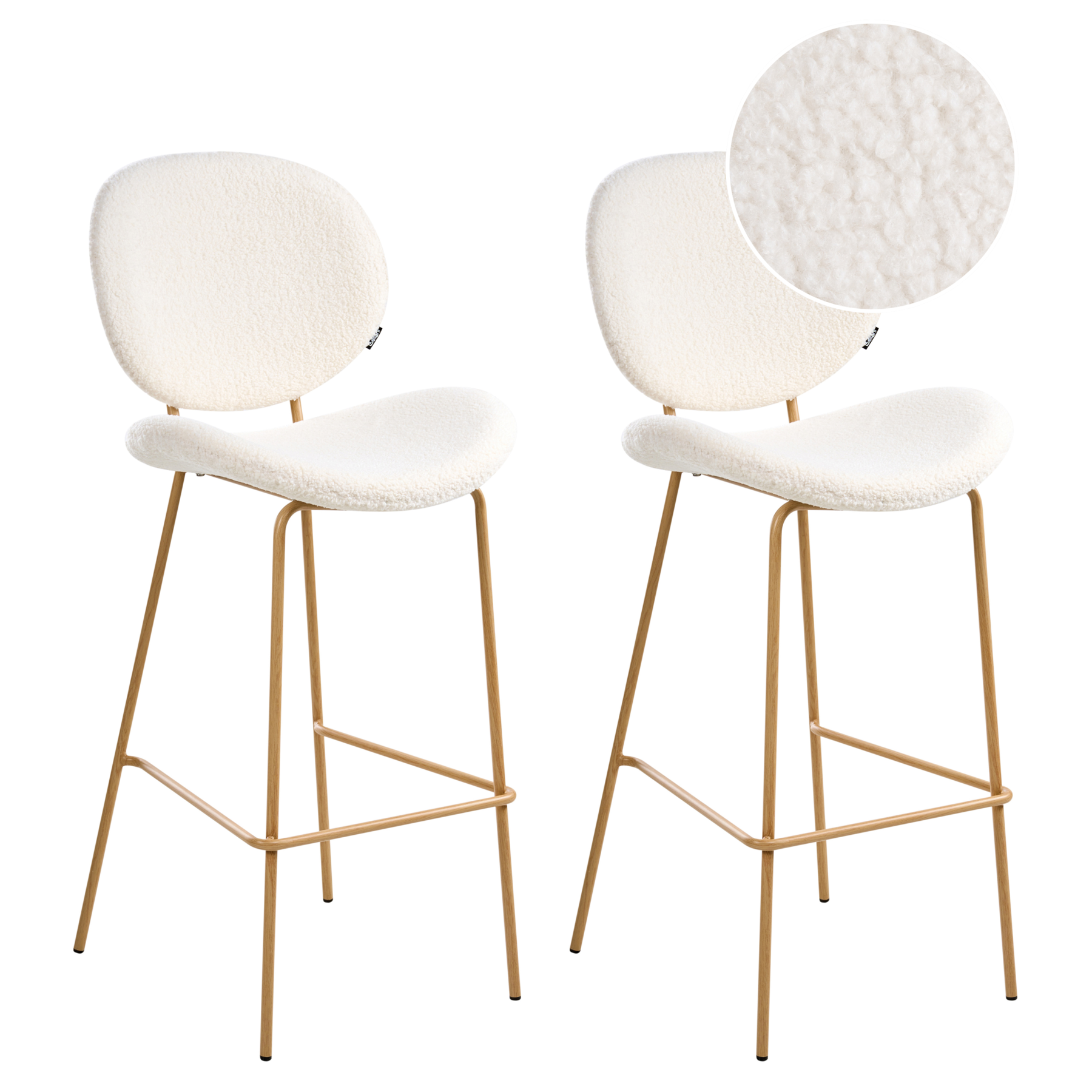 PELLIAN Boucle Fabric Bar Stools Set of 2 - White - Gemini Interiors