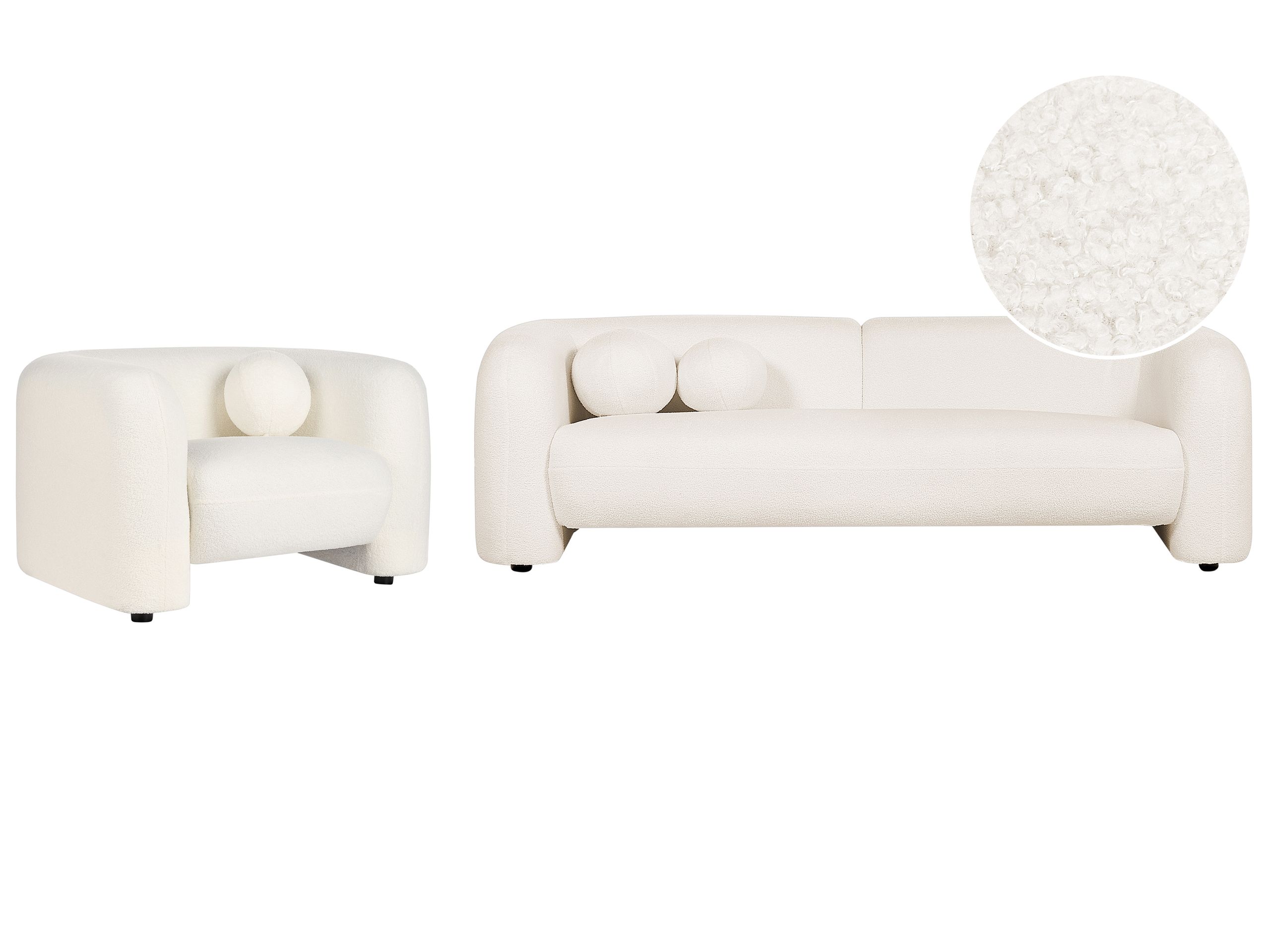4 Seater Boucle Living Room Set White LEIREN - Gemini Interiors