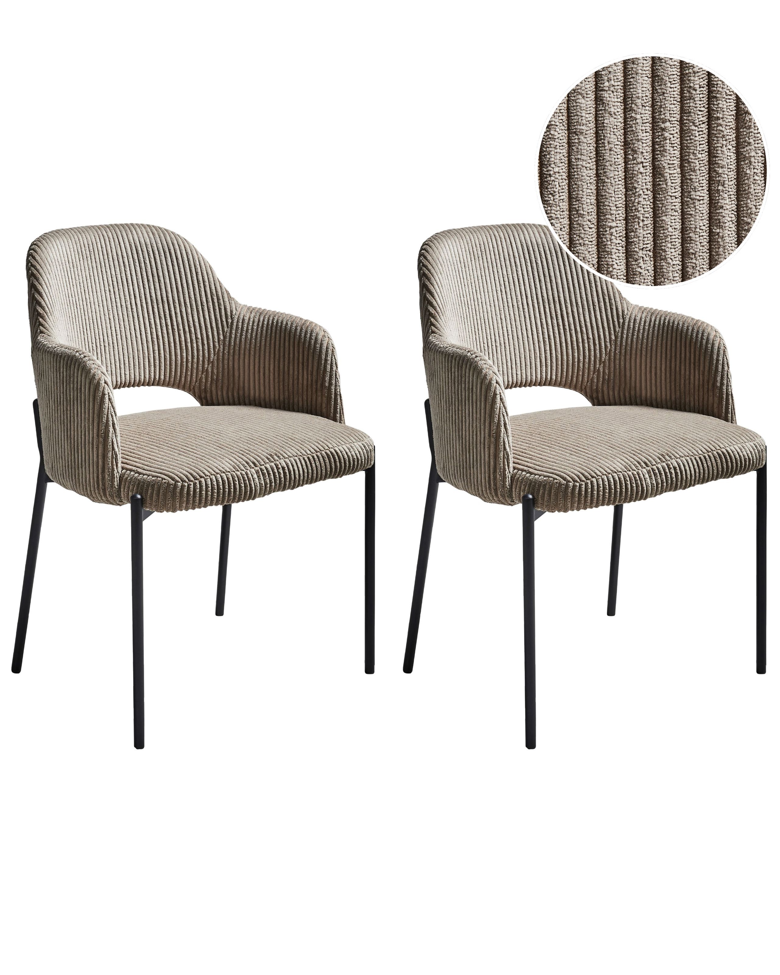 Set of 2 Dining Chairs RATON Corduroy Taupe - Gemini Interiors