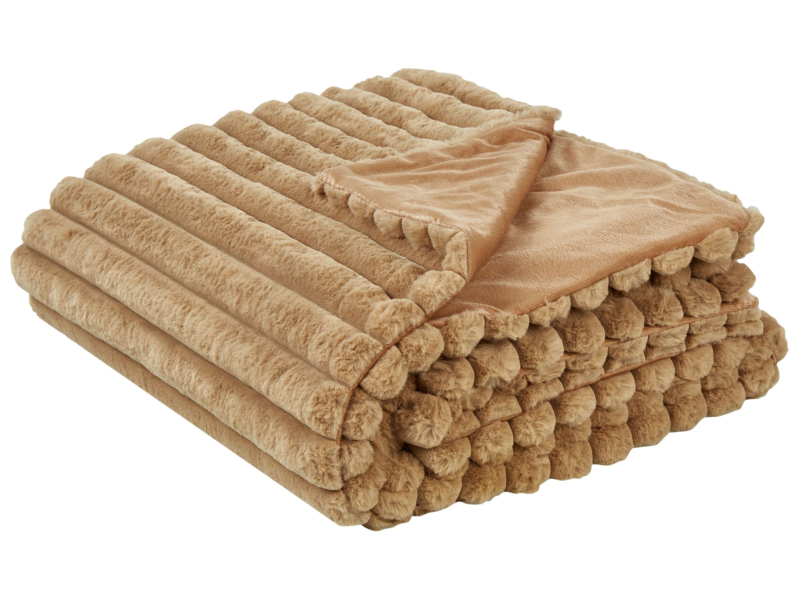 Bedspread RAKYA Faux Fur 200 x 220 cm Light Brown - Gemini Interiors