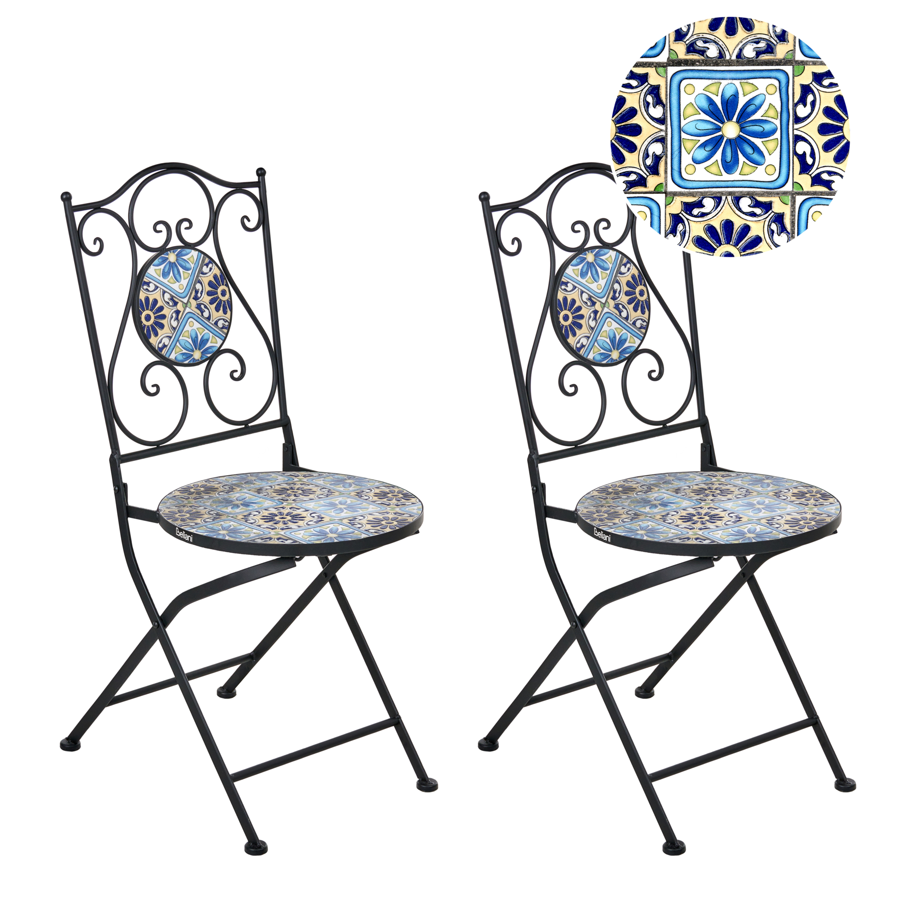 AGGIUSON Metal Garden Folding Chair Set of 2 - Black - Gemini Interiors