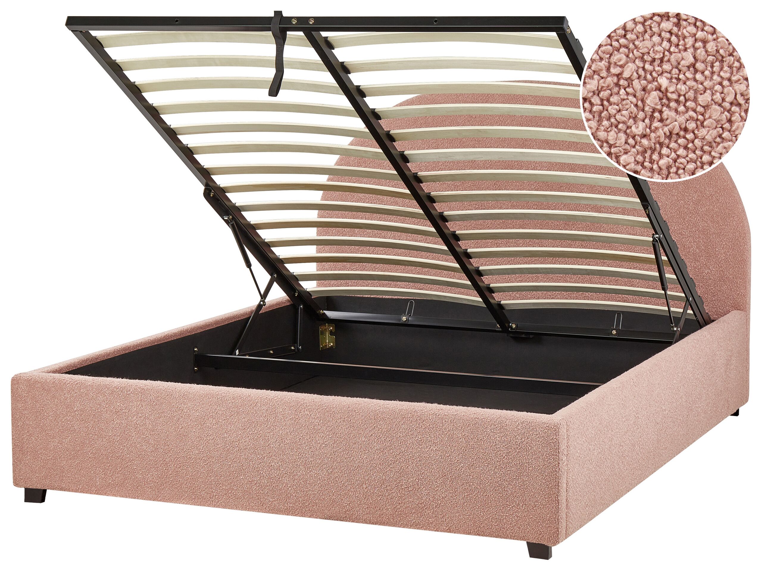 VAUKLI Ottoman Bedframe Boucle 140 x 200cm EU Double Bed Pastel Pink - Gemini Interiors