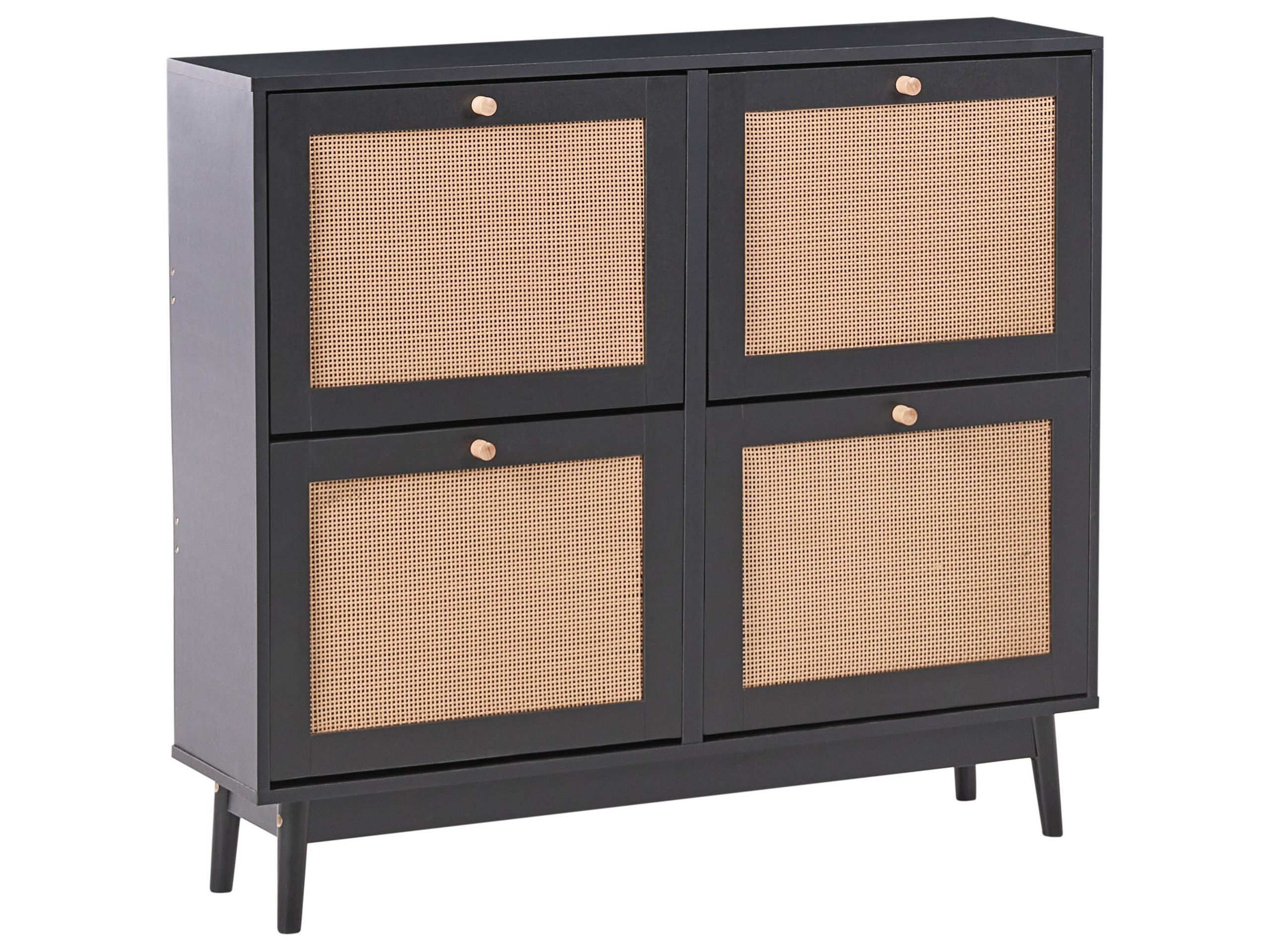 BASTION 4 Flip Doors Large-sized Rattan Shoe Cabinet - Black - Gemini Interiors