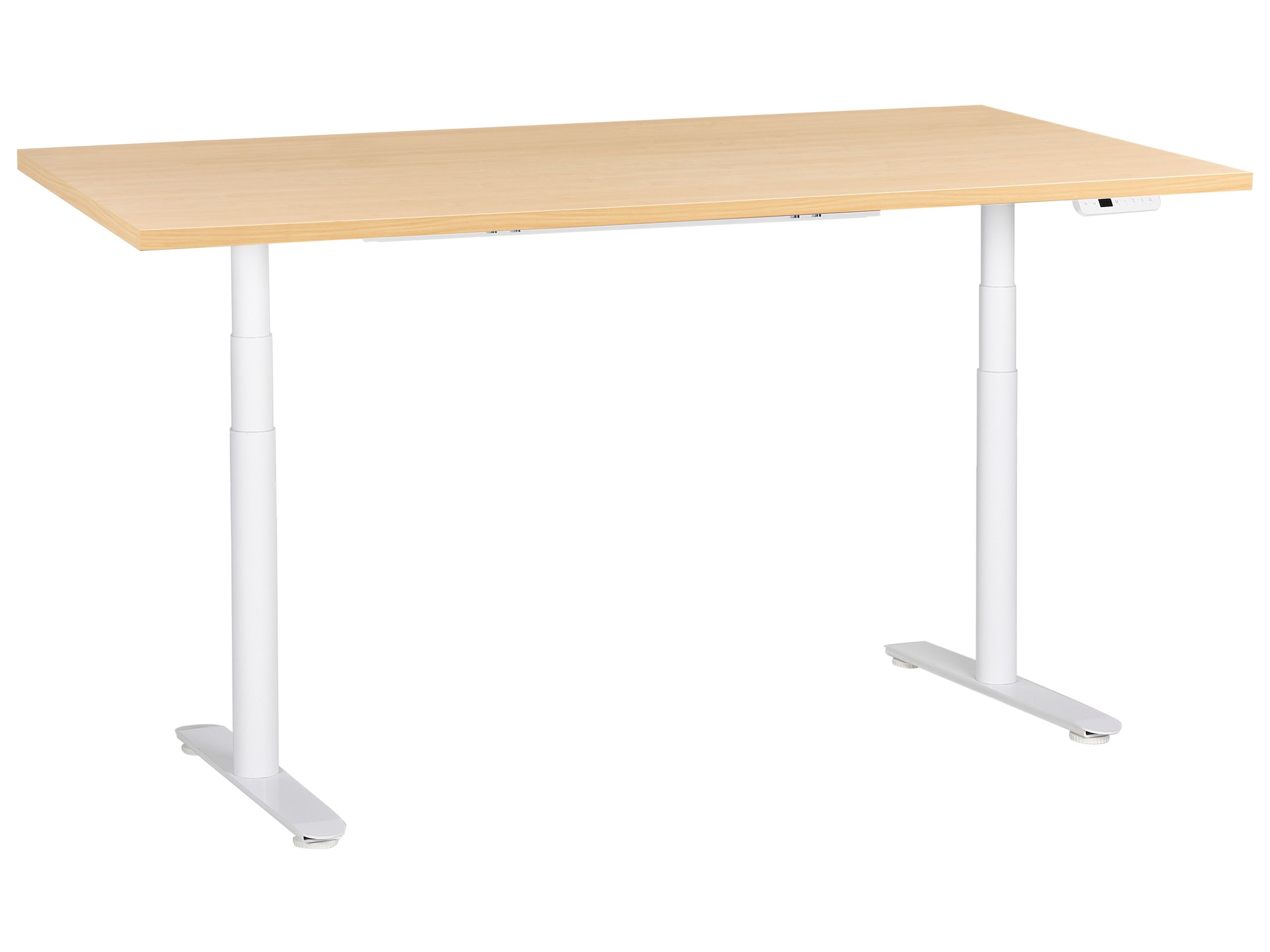 LEYBOURNE Electric Adjustable Standing Office Desk 180 cm - White with Light Oak - Gemini Interiors