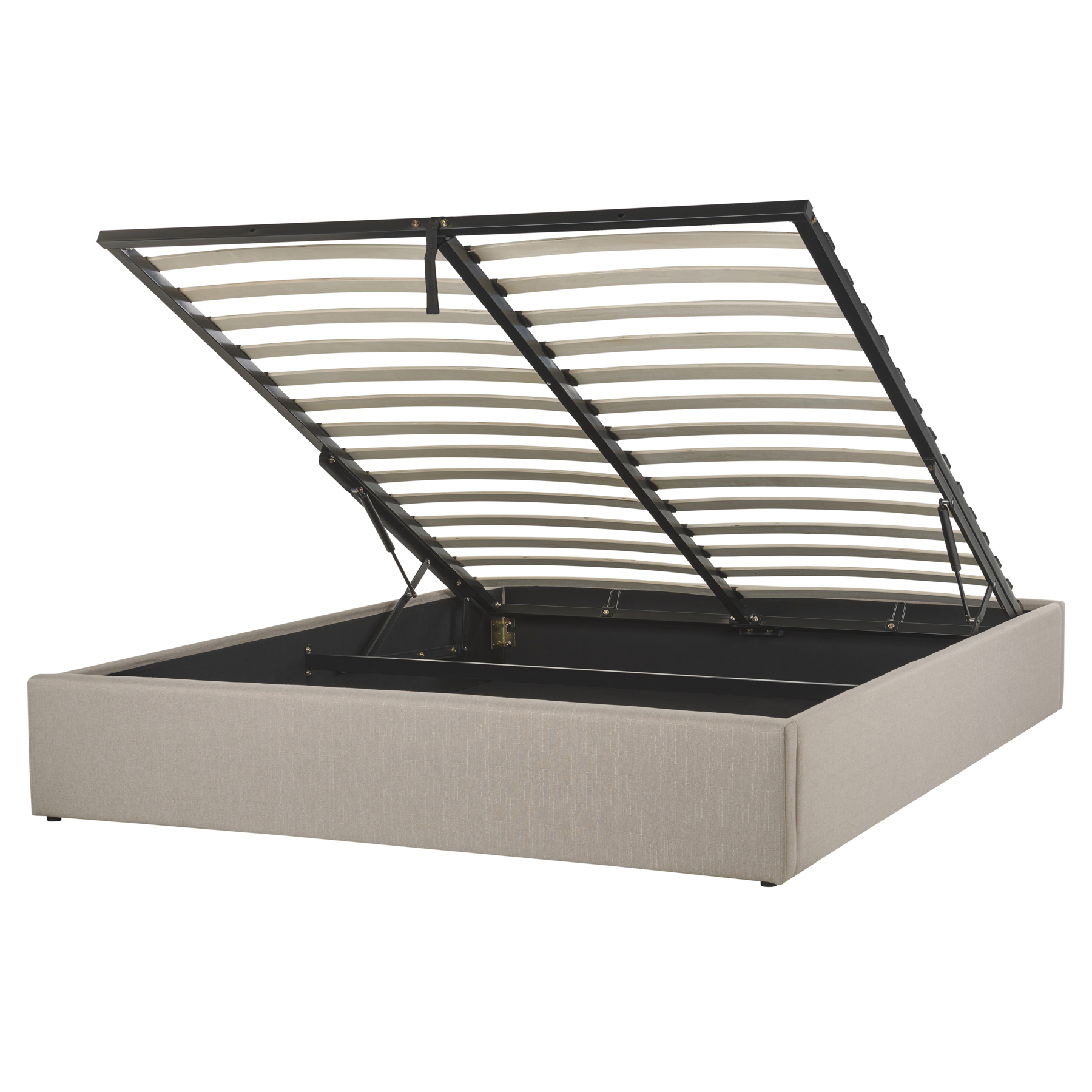 KAEL Kingsize Fabric Ottoman Storage Bedframe - Light Brown - Gemini Interiors