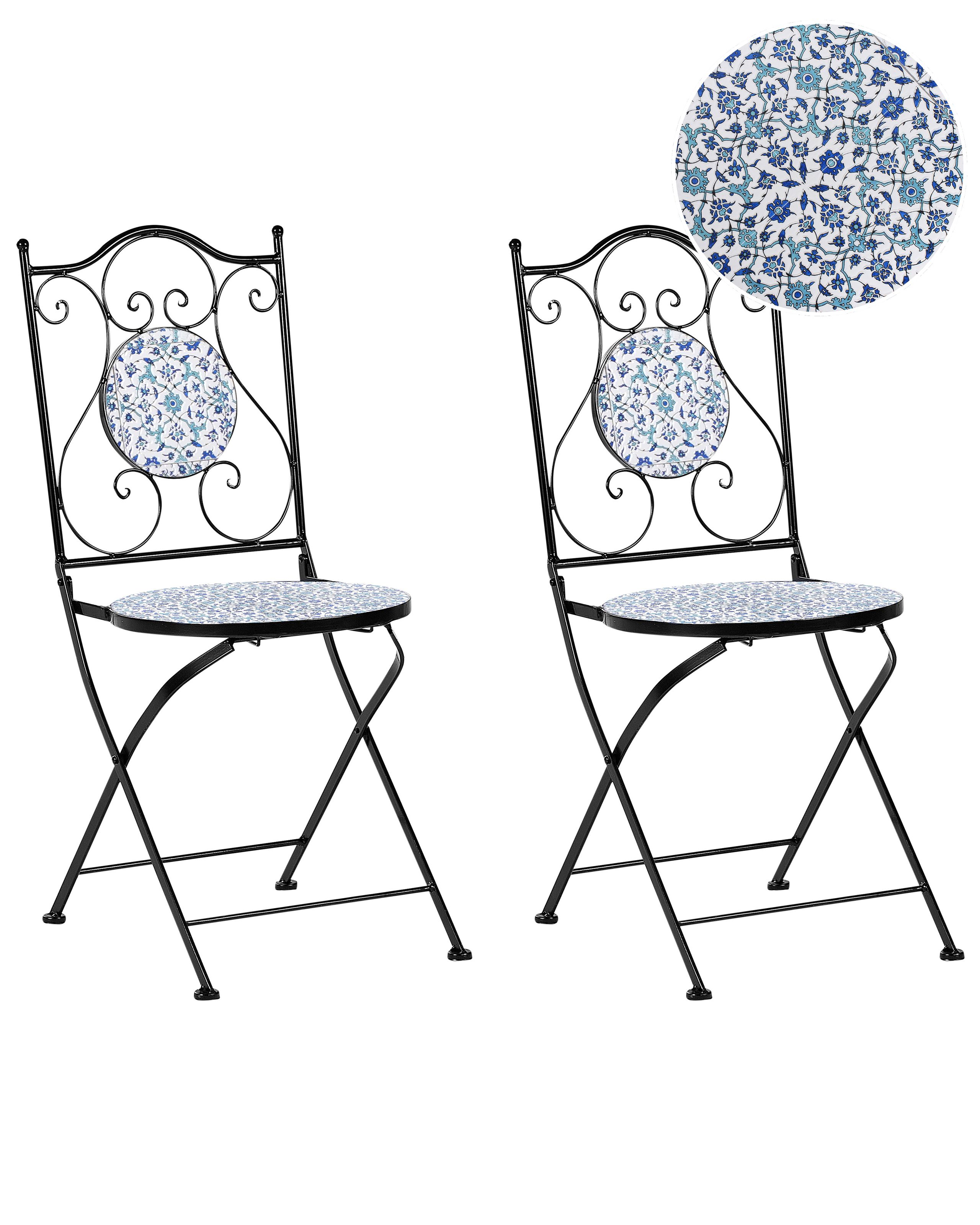 ESTONMERE Set of 2 Garden Chairs Folding Metal - Black - Gemini Interiors