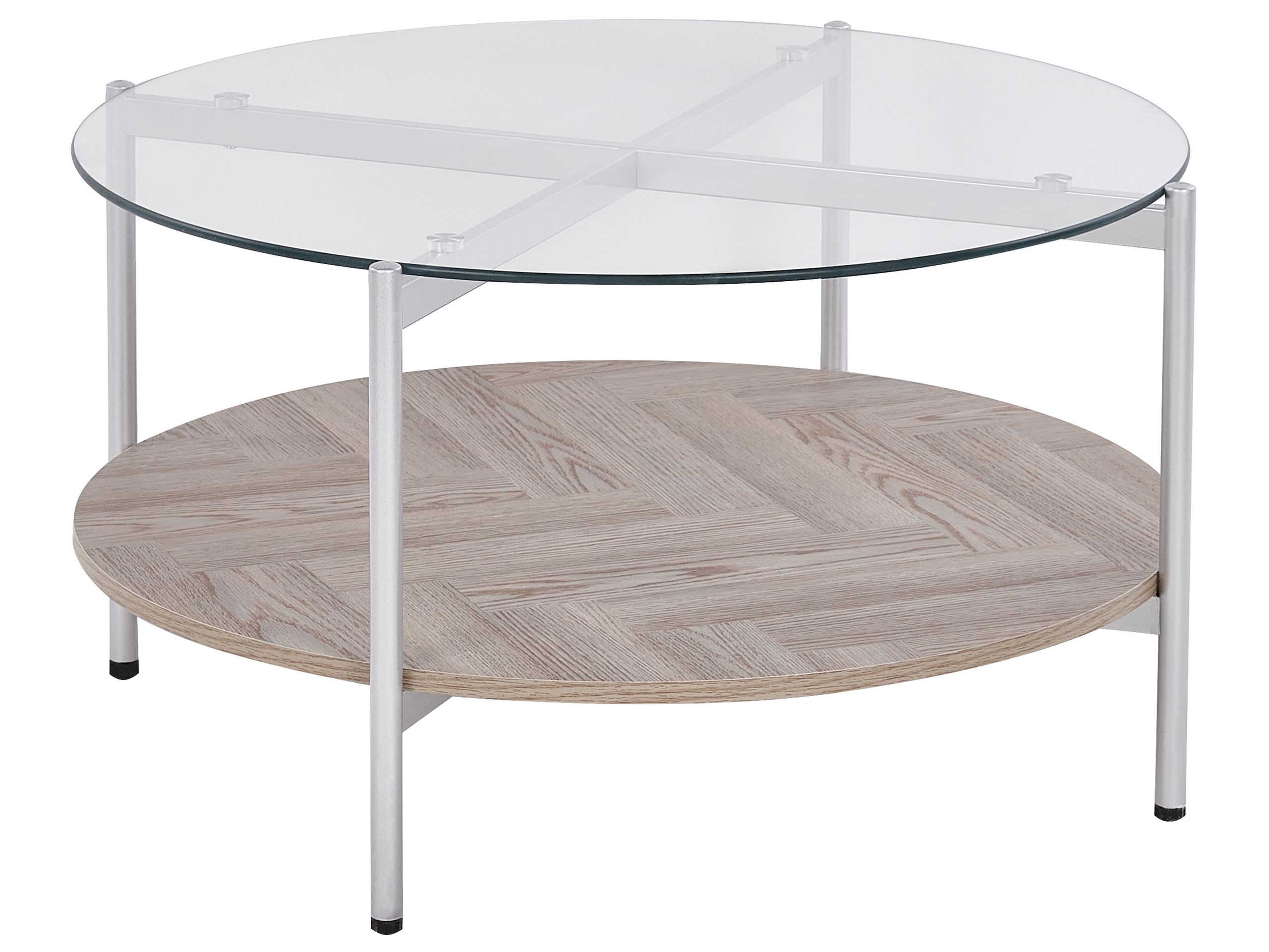 Glass Top Coffee Table Light Wood with Silver LOVELL - Gemini Interiors