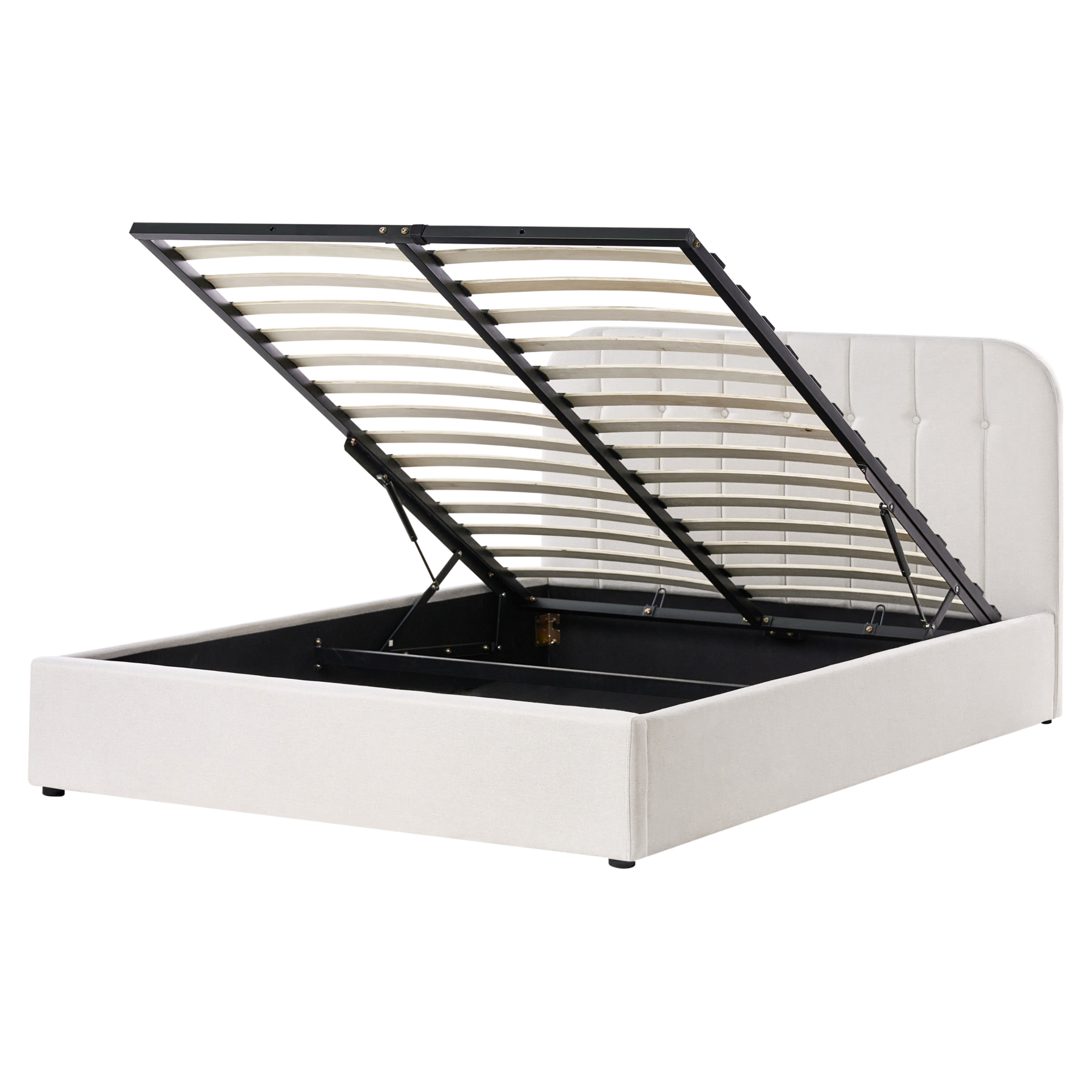 LUVIN Kingsize Fabric Ottoman Storage Bedframe - Off-White - Gemini Interiors