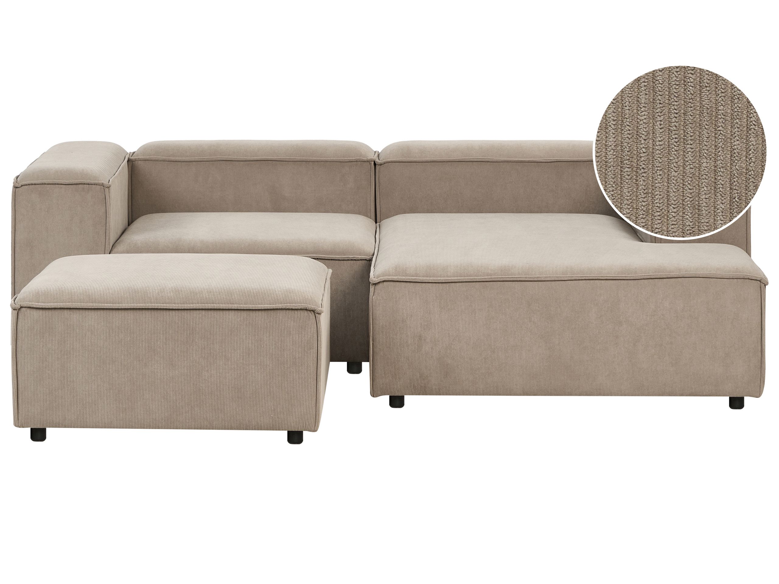 Corner Sofa - TROMSO Left Hand Facing 3 Seater Modular Jumbo Cord with Ottoman Taupe - Gemini Interiors