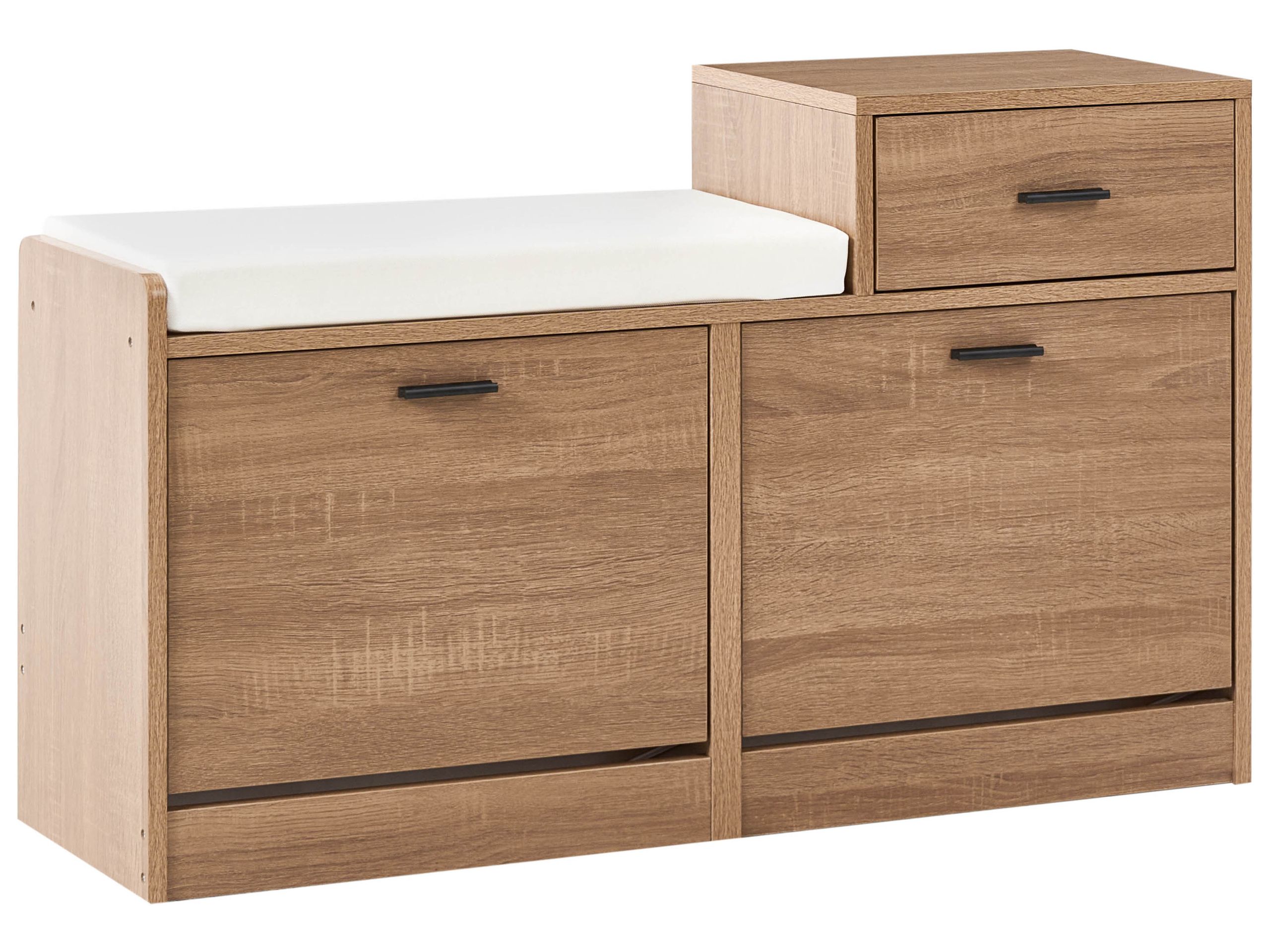 AUREA 2 Compartment 1 Drawer Shoe Storage Bench - Oak Finish - Gemini Interiors