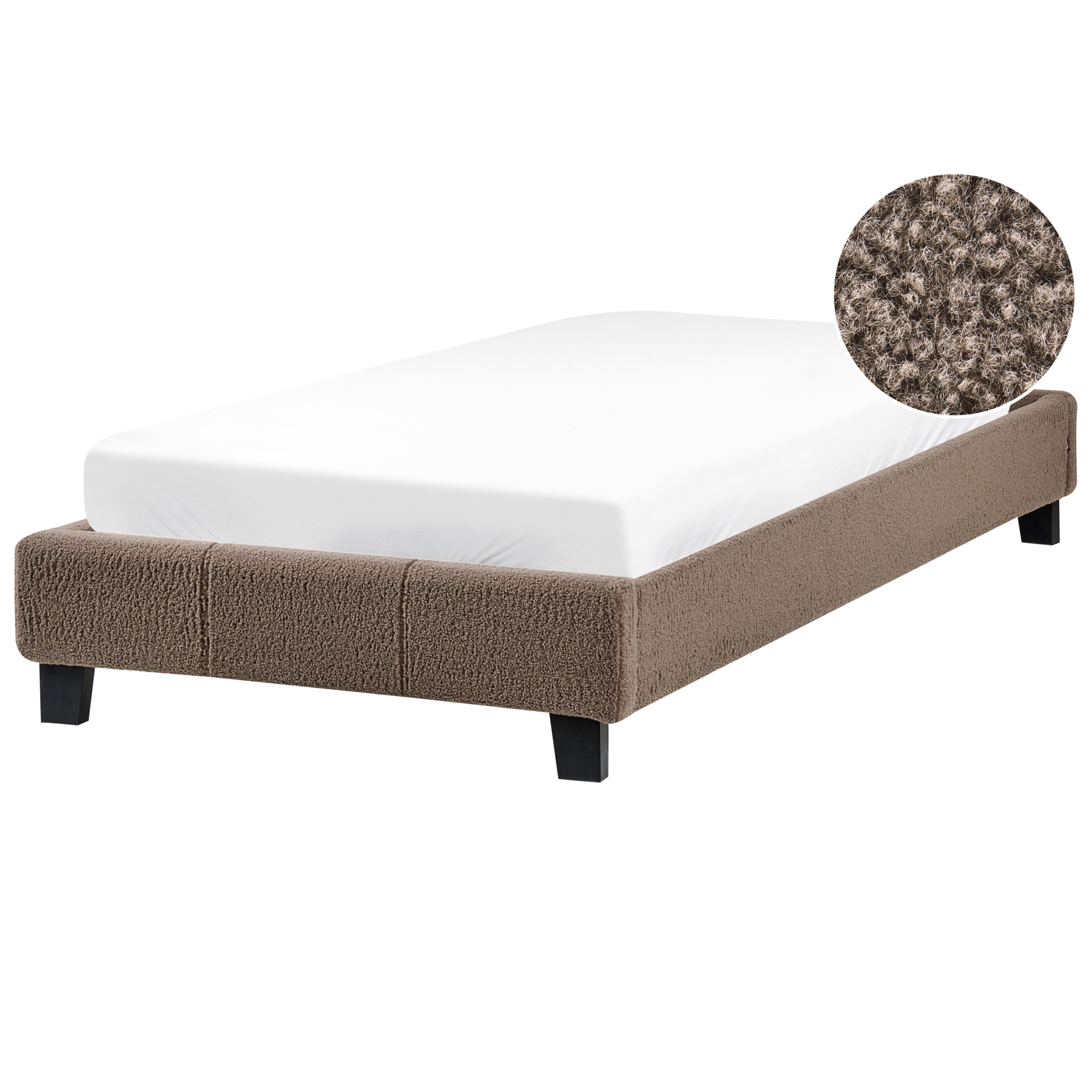MARETH Single Boucle Fabric Bedframe - Taupe - Gemini Interiors