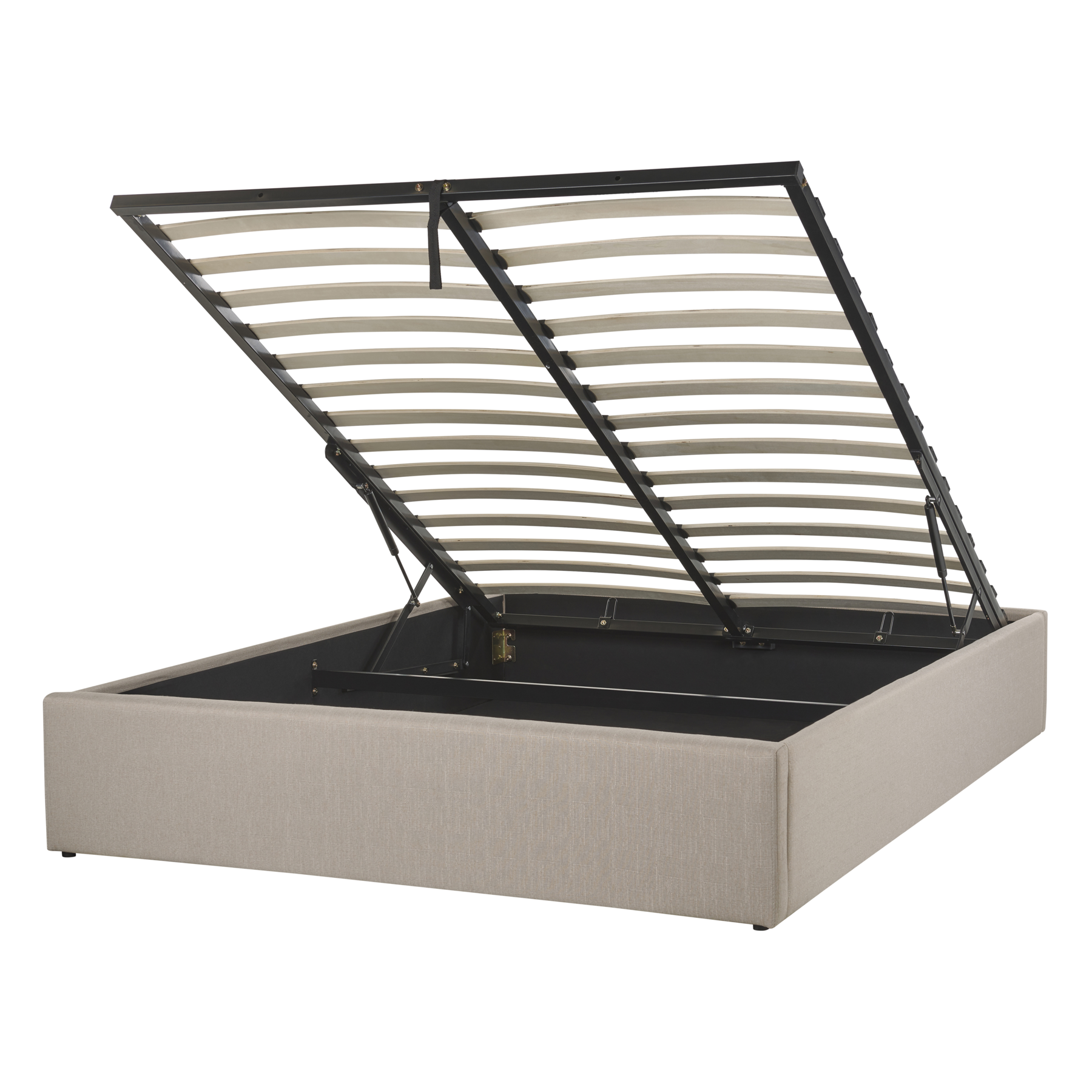 KAEL Double Fabric Ottoman Storage Bedframe - Light Brown - Gemini Interiors