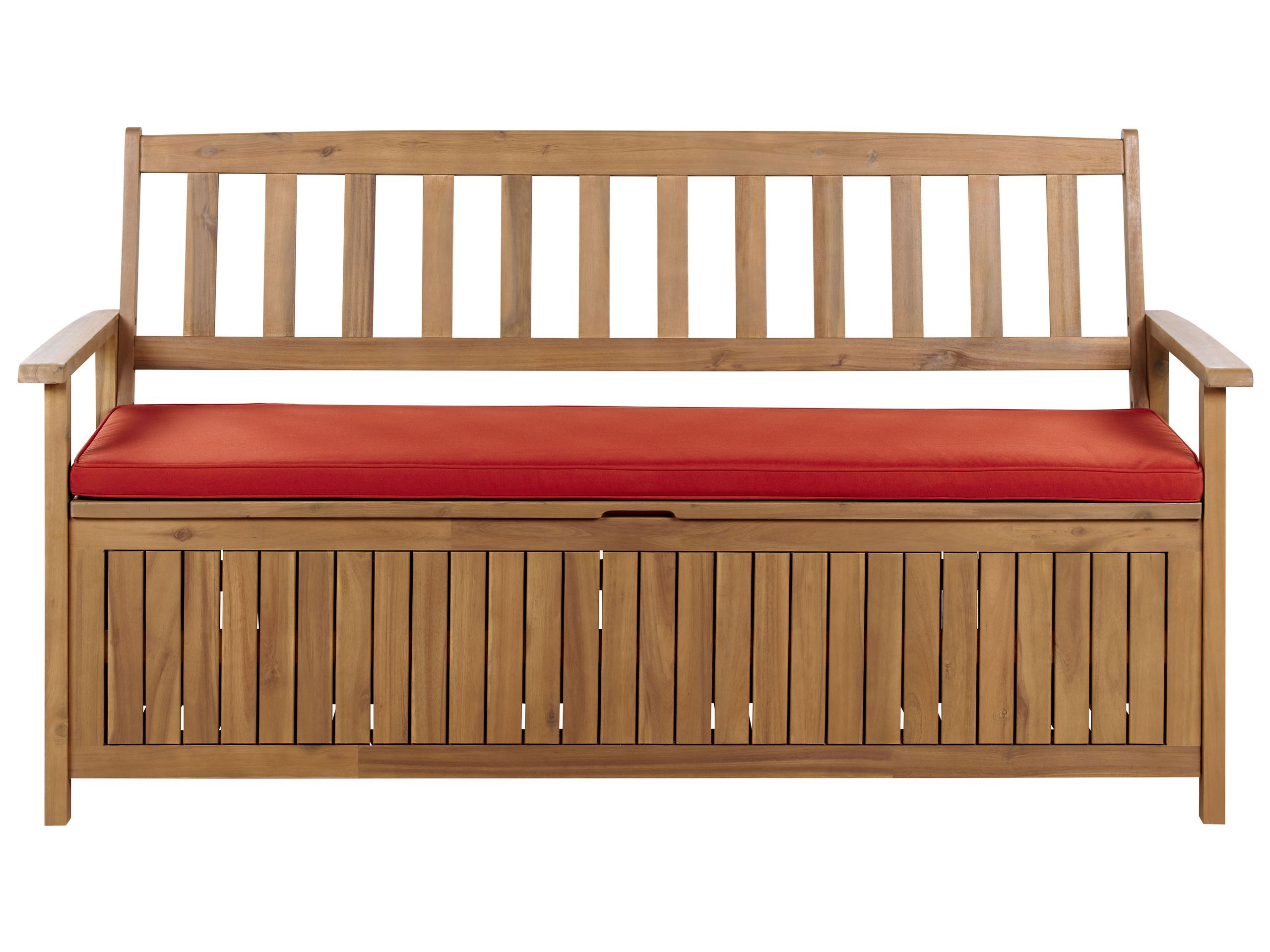 Garden Bench with Cushion SOVANA 160 cm with Storage Acacia Wood Red - Gemini Interiors