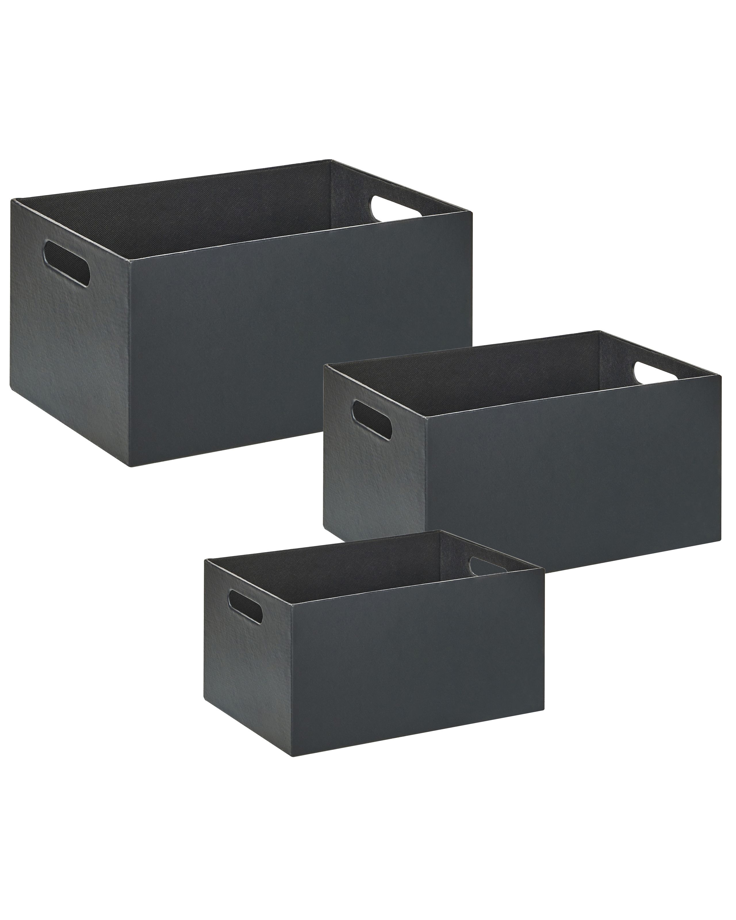 Set of 3 Faux Leather Baskets Graphite Grey LARSA - Gemini Interiors