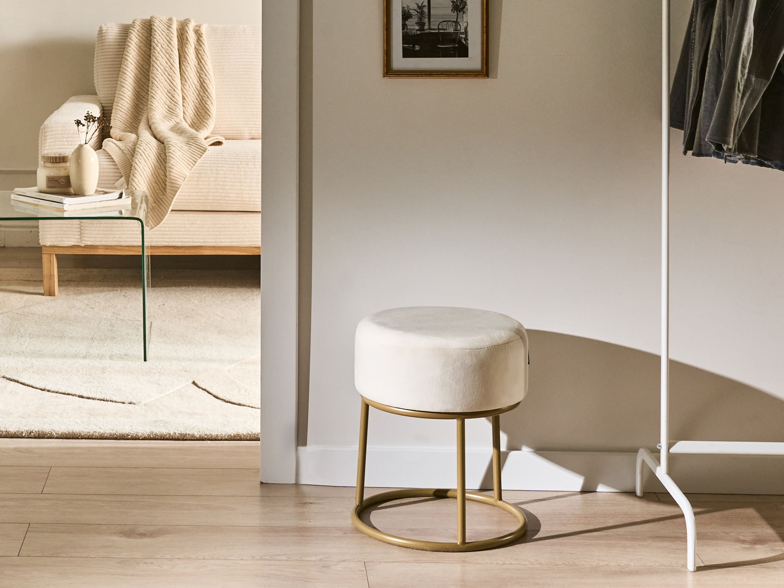 MORNWOOD Velvet Footstool - Off White - Gemini Interiors