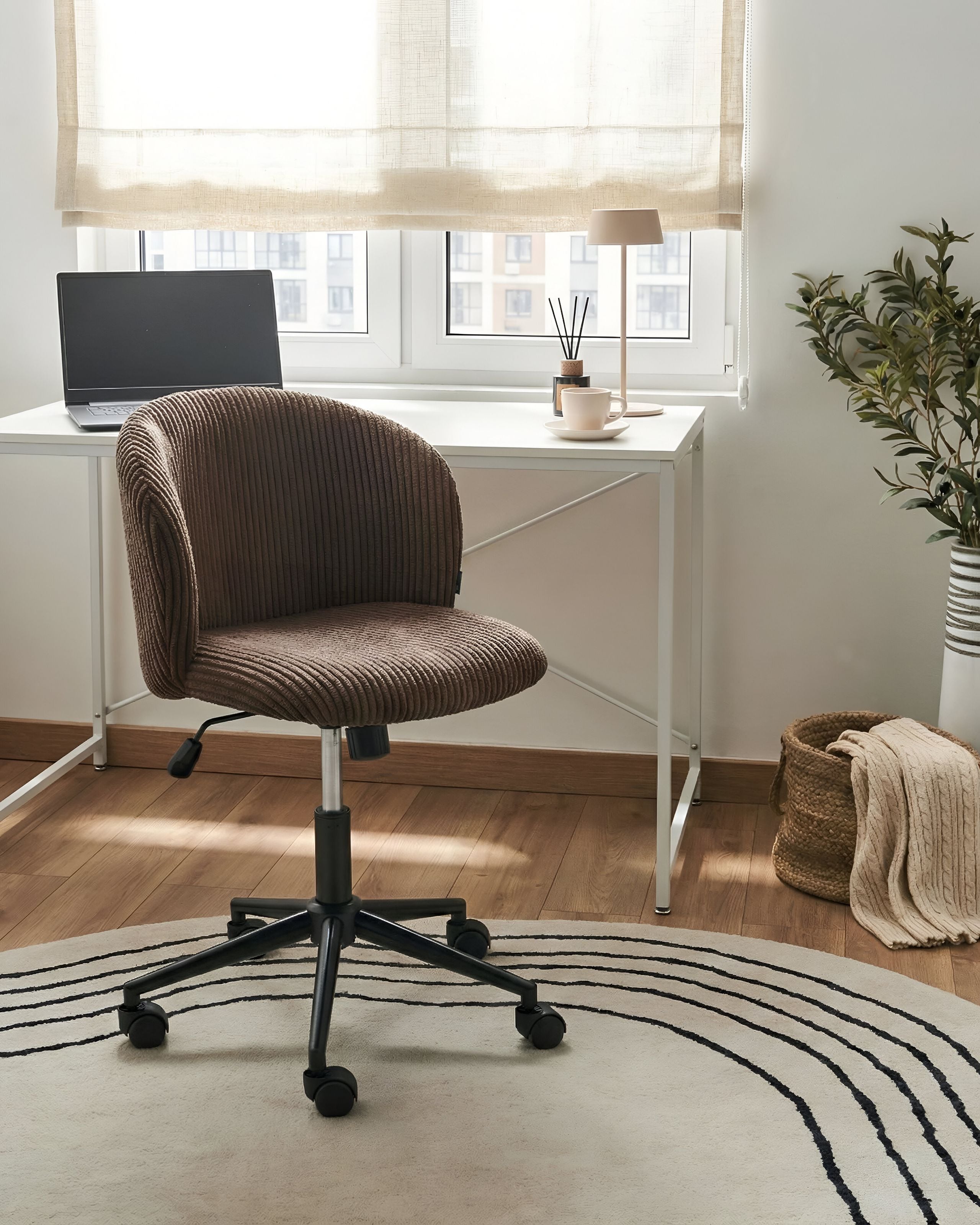 KAVERO Corduroy Office Chair - Dark Brown - Gemini Interiors