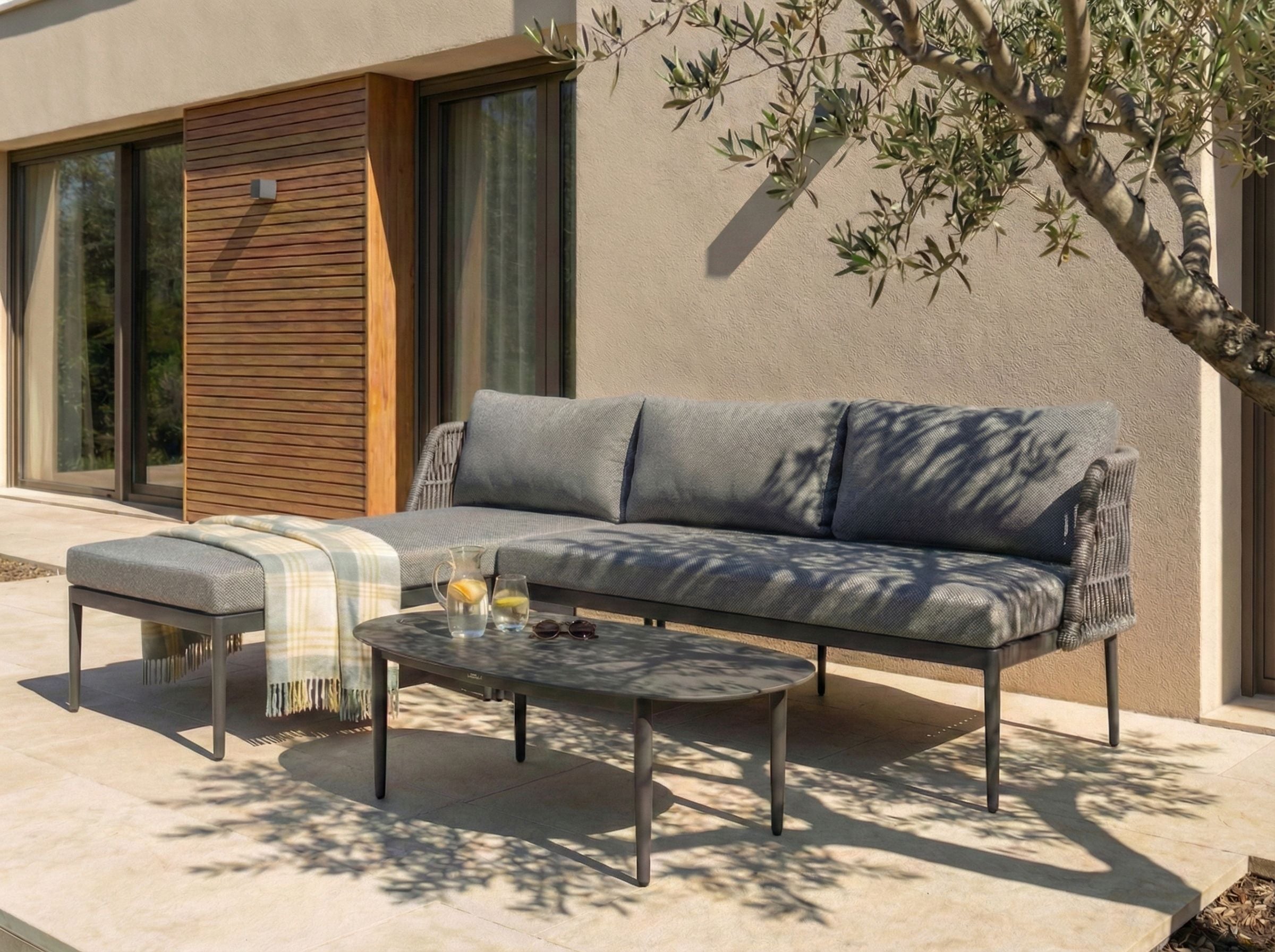HORVEX Garden 3 Seater L Shaped Corner Sofa - Grey, Left Hand Facing - Gemini Interiors