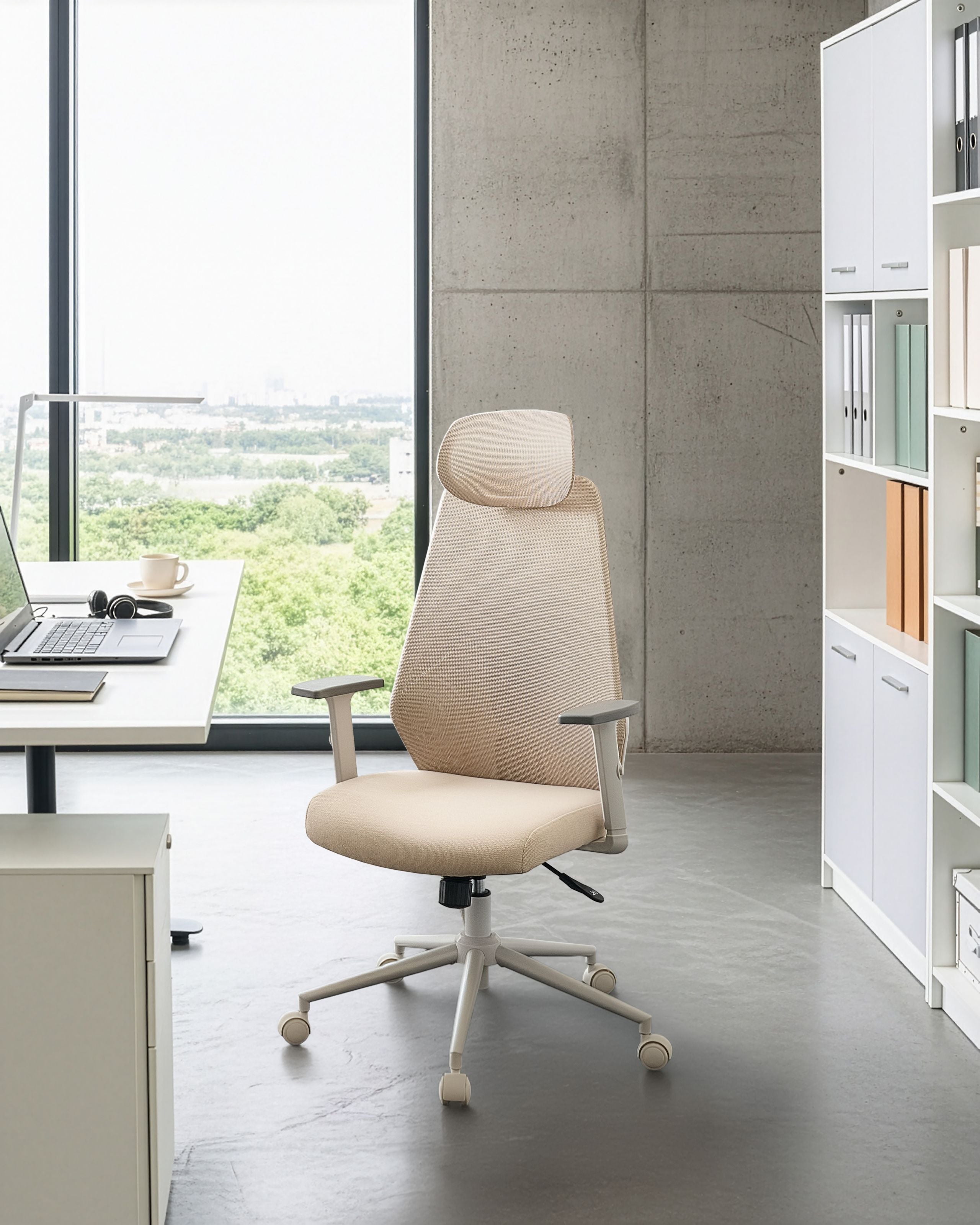 KAYARO Mesh Office Chair - Beige - Gemini Interiors