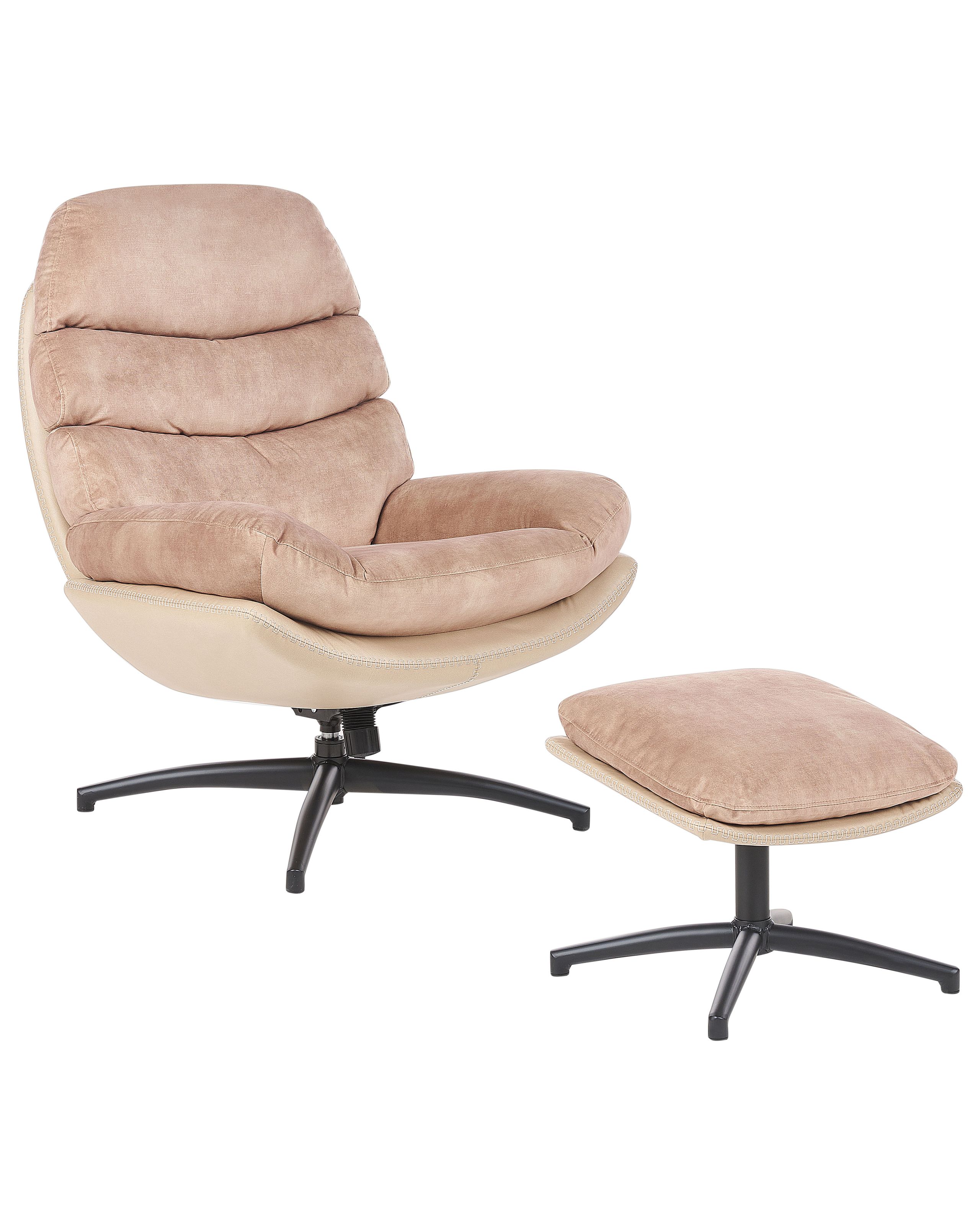 Swivel Armchair EIDE with Footstool Velvet Sand Beige - Gemini Interiors