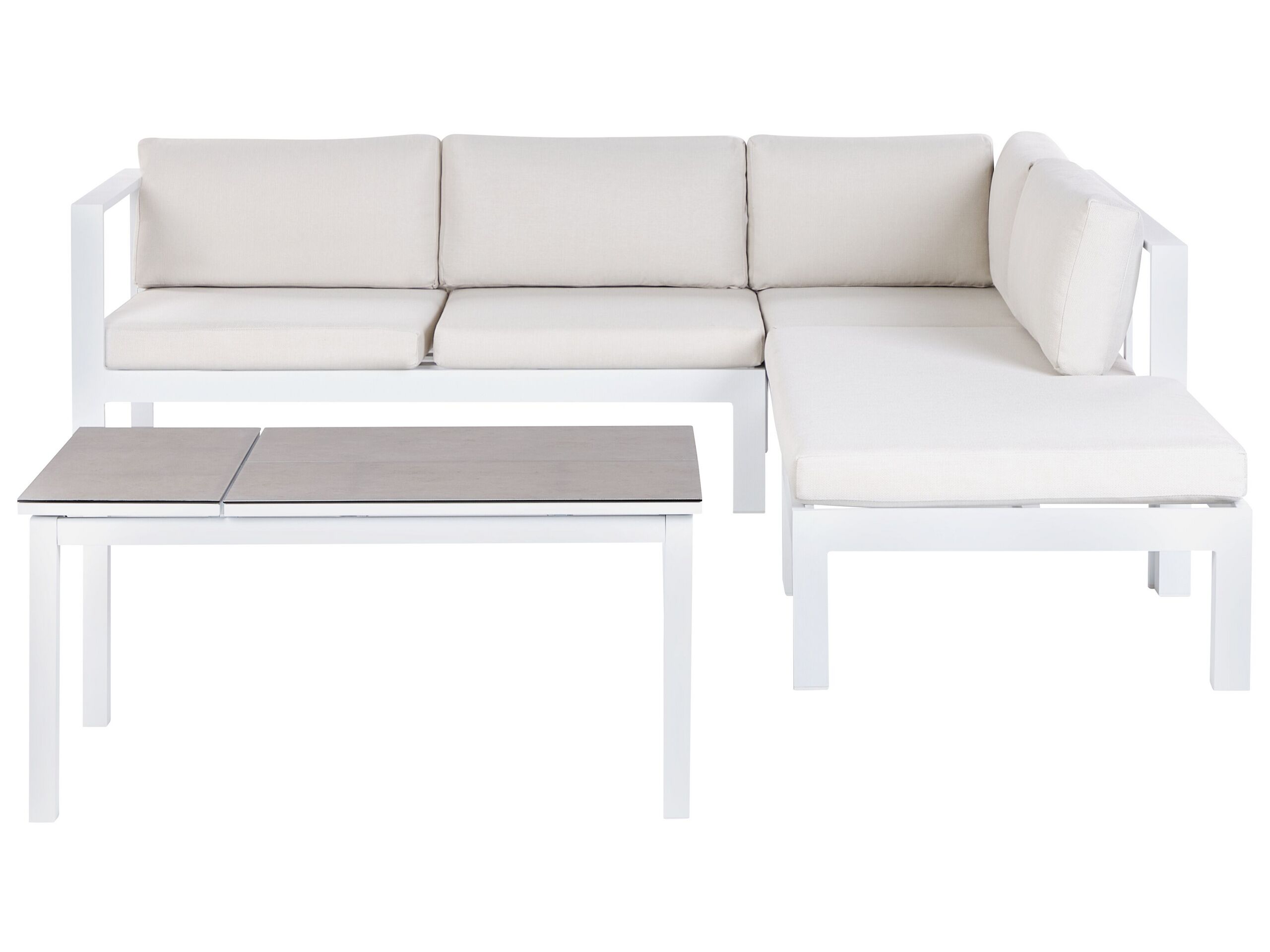 Garden Corner Sofa with Table 5 Seater MESSINA Left Hand Metal Off-White - Gemini Interiors