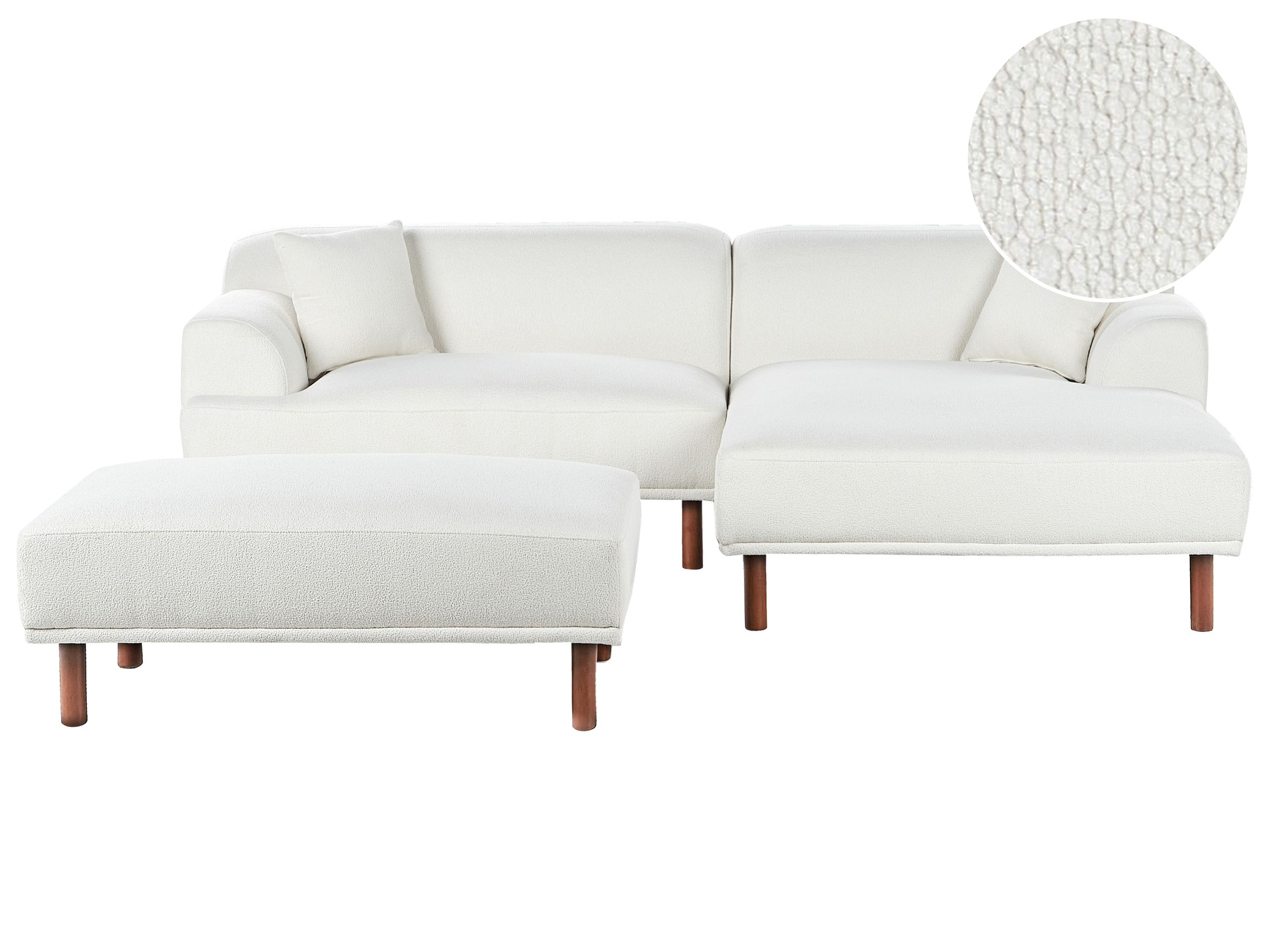 Left Hand Boucle Corner Sofa with Ottoman White HOLT - Gemini Interiors