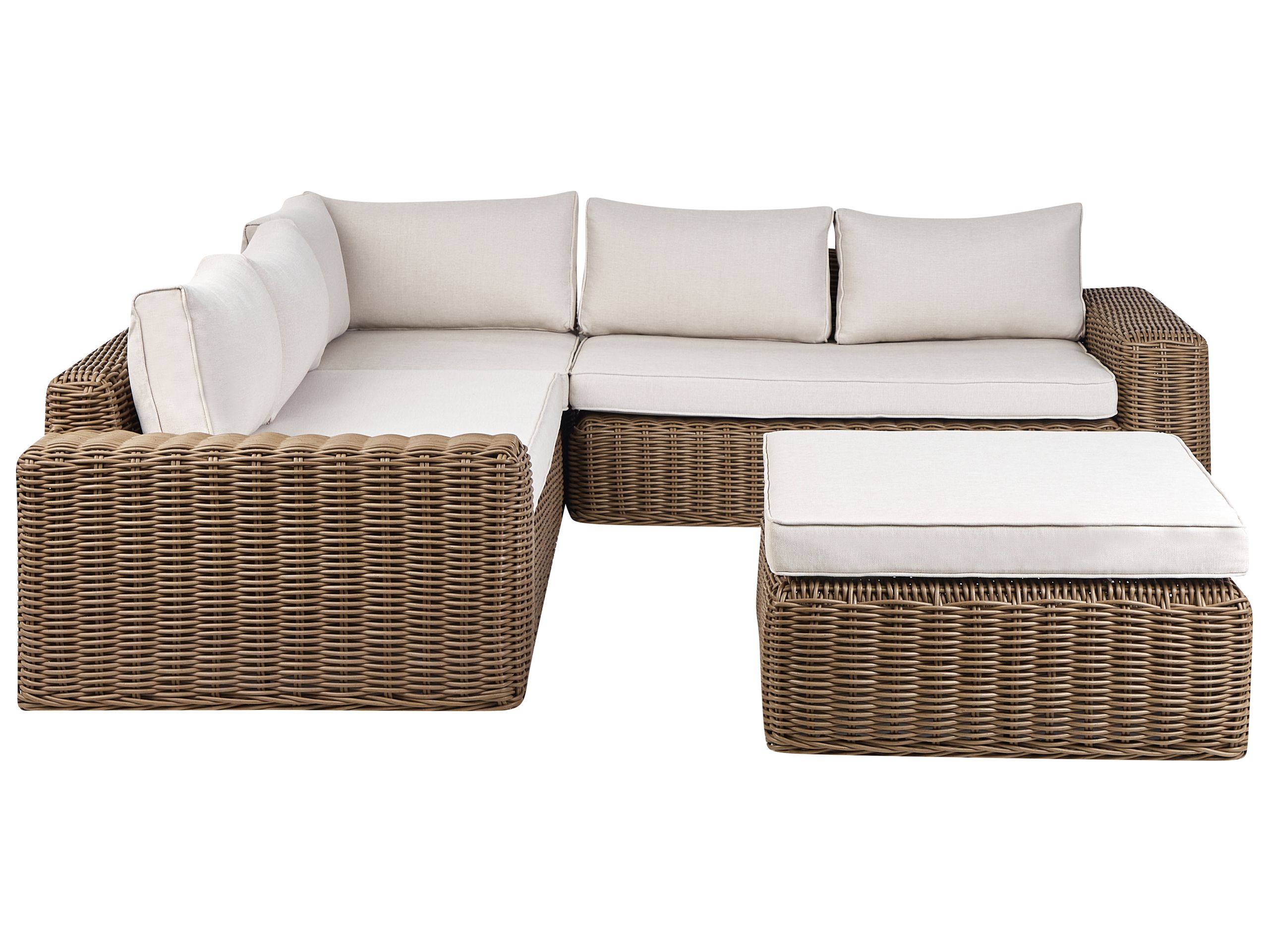 Garden Corner Sofa with Ottoman 6 Seater PALERMO Modular PE Rattan Brown - Gemini Interiors