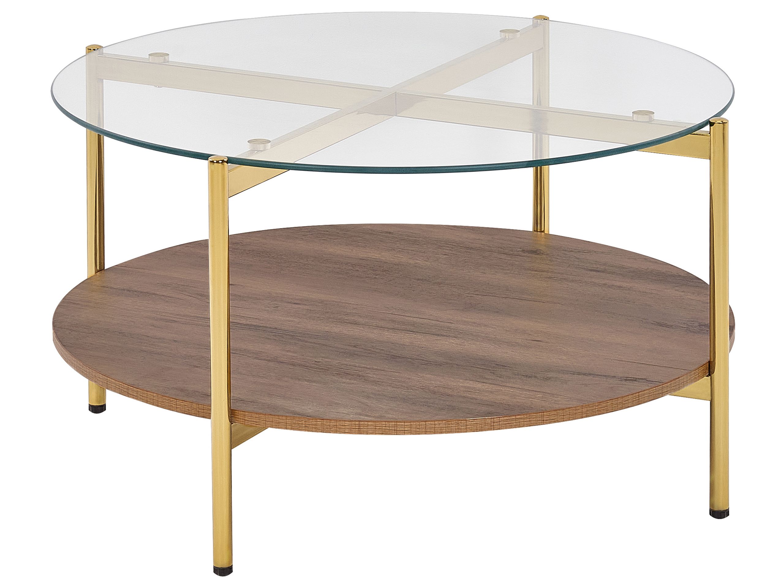 Glass Top Coffee Table Dark Wood with Gold LOVELL - Gemini Interiors