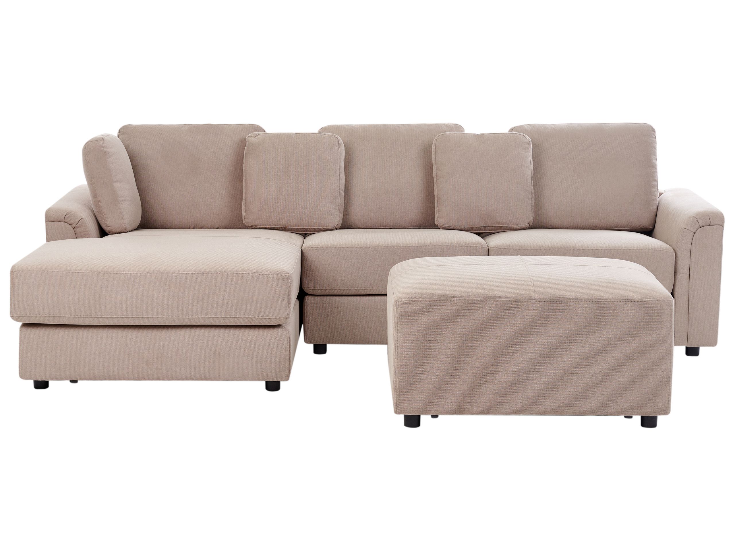 Right Hand Fabric Corner Sofa with Ottoman Taupe KOHLO - Gemini Interiors