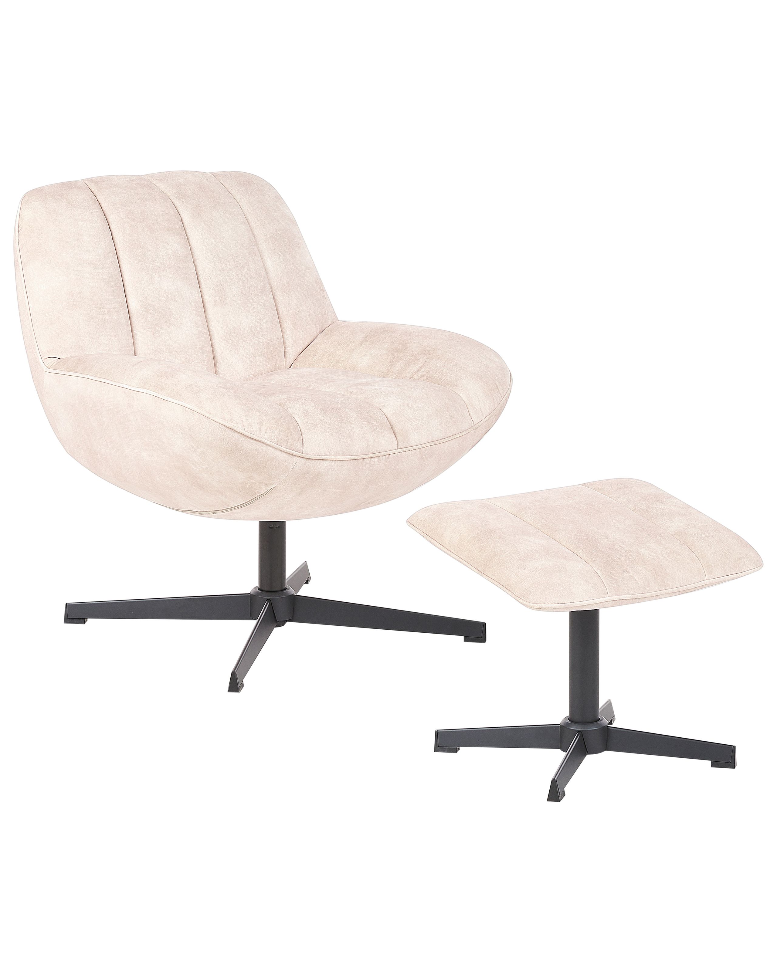 Swivel Armchair LIA with Footstool Velvet Beige - Gemini Interiors
