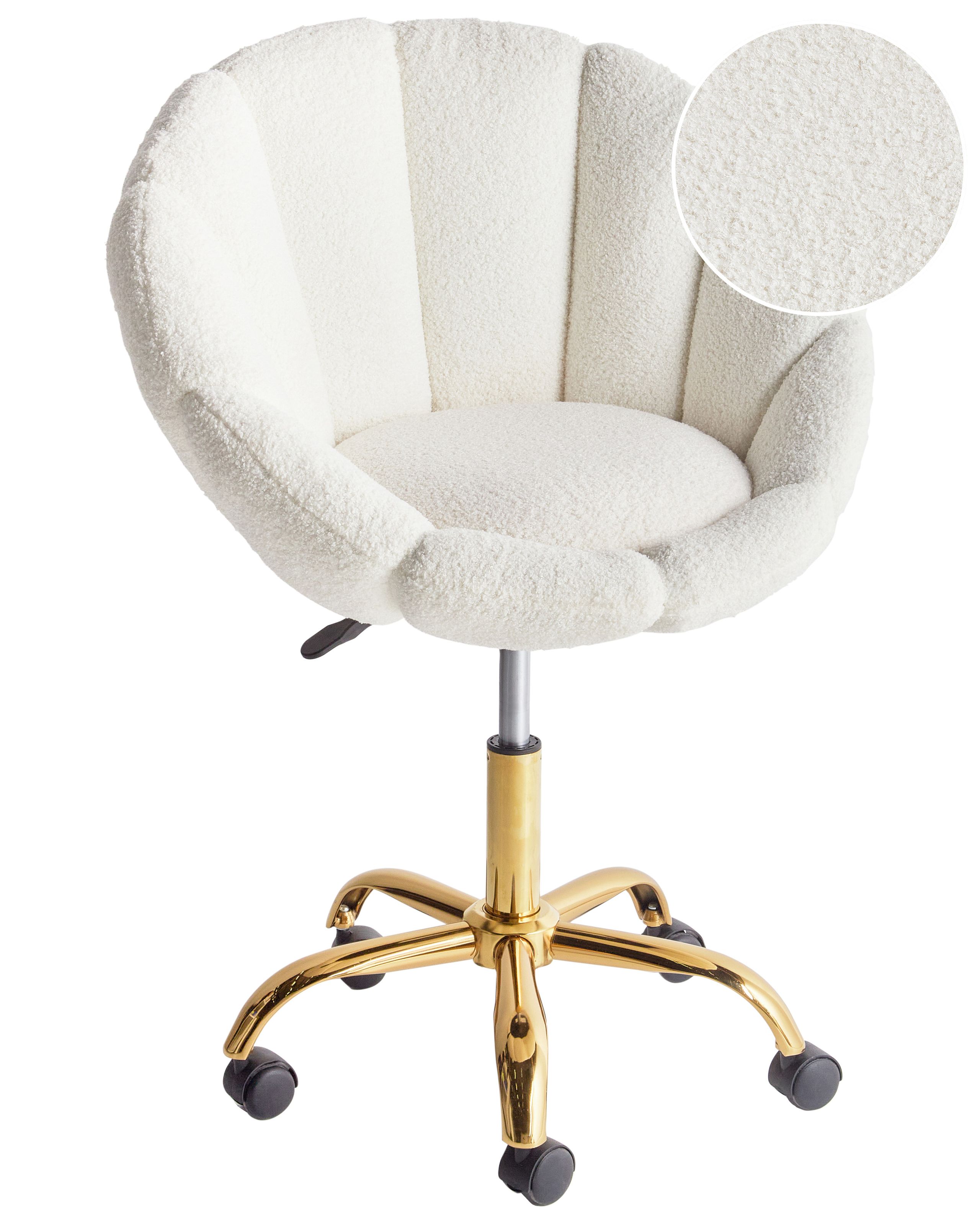 Boucle Desk Chair White ANNABELLE - Gemini Interiors