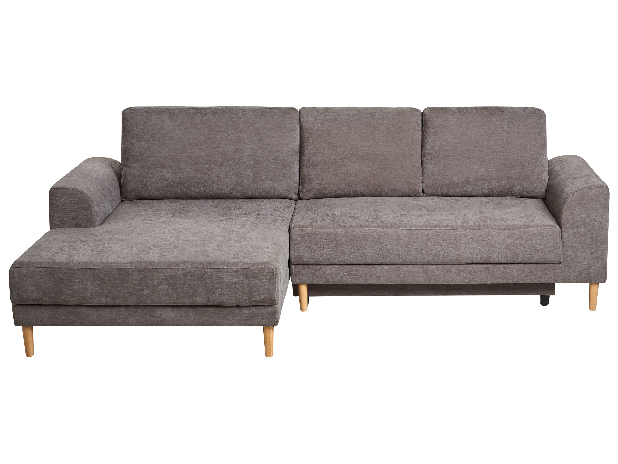 YELVERDON Chenille Fabric 3 Seater L Shaped Corner Sofa Bed - Taupe, Left Hand Facing - Gemini Interiors
