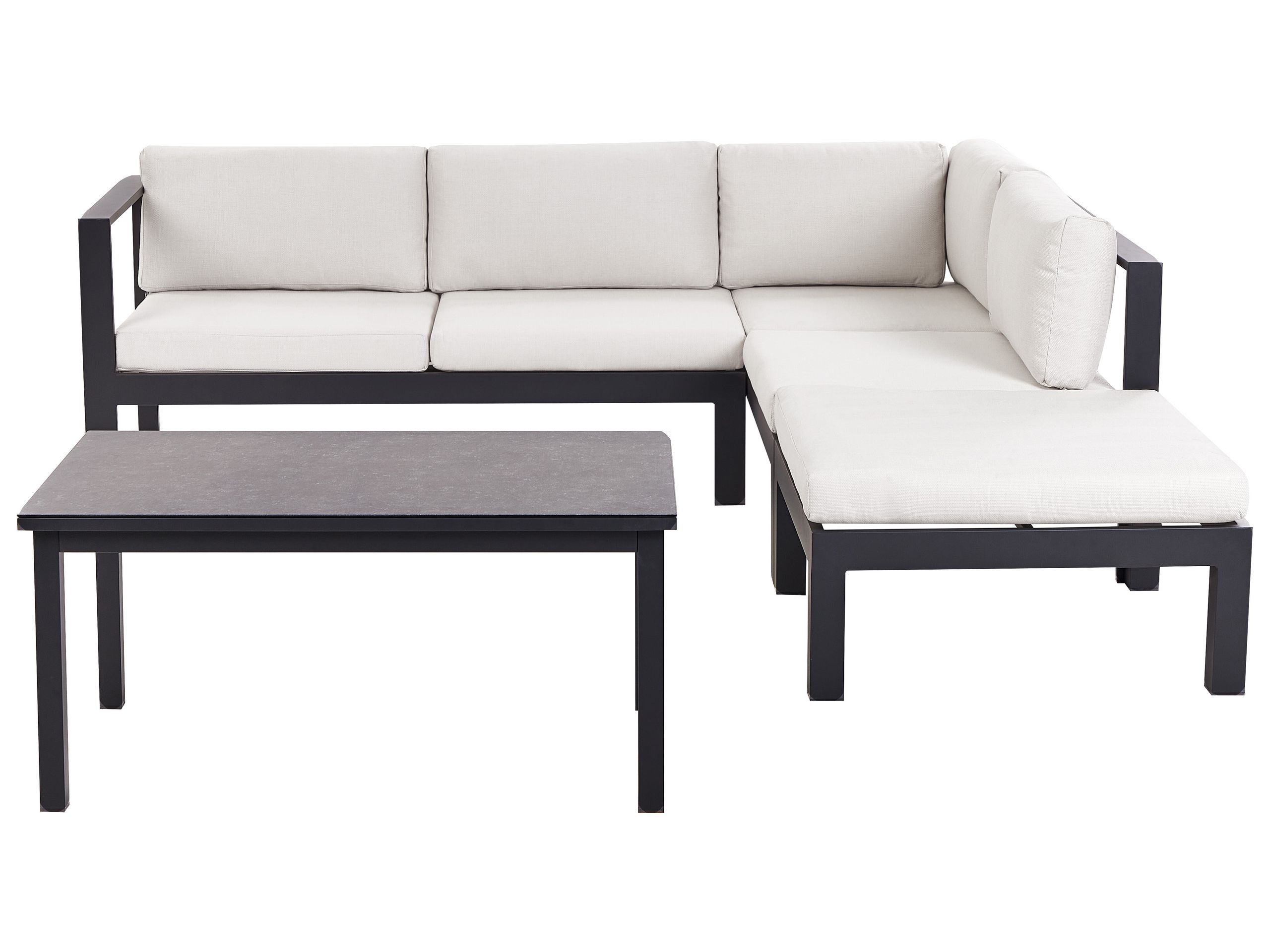 Garden Corner Sofa with Table 5 Seater MESSINA Left Hand Metal Off-White - Gemini Interiors