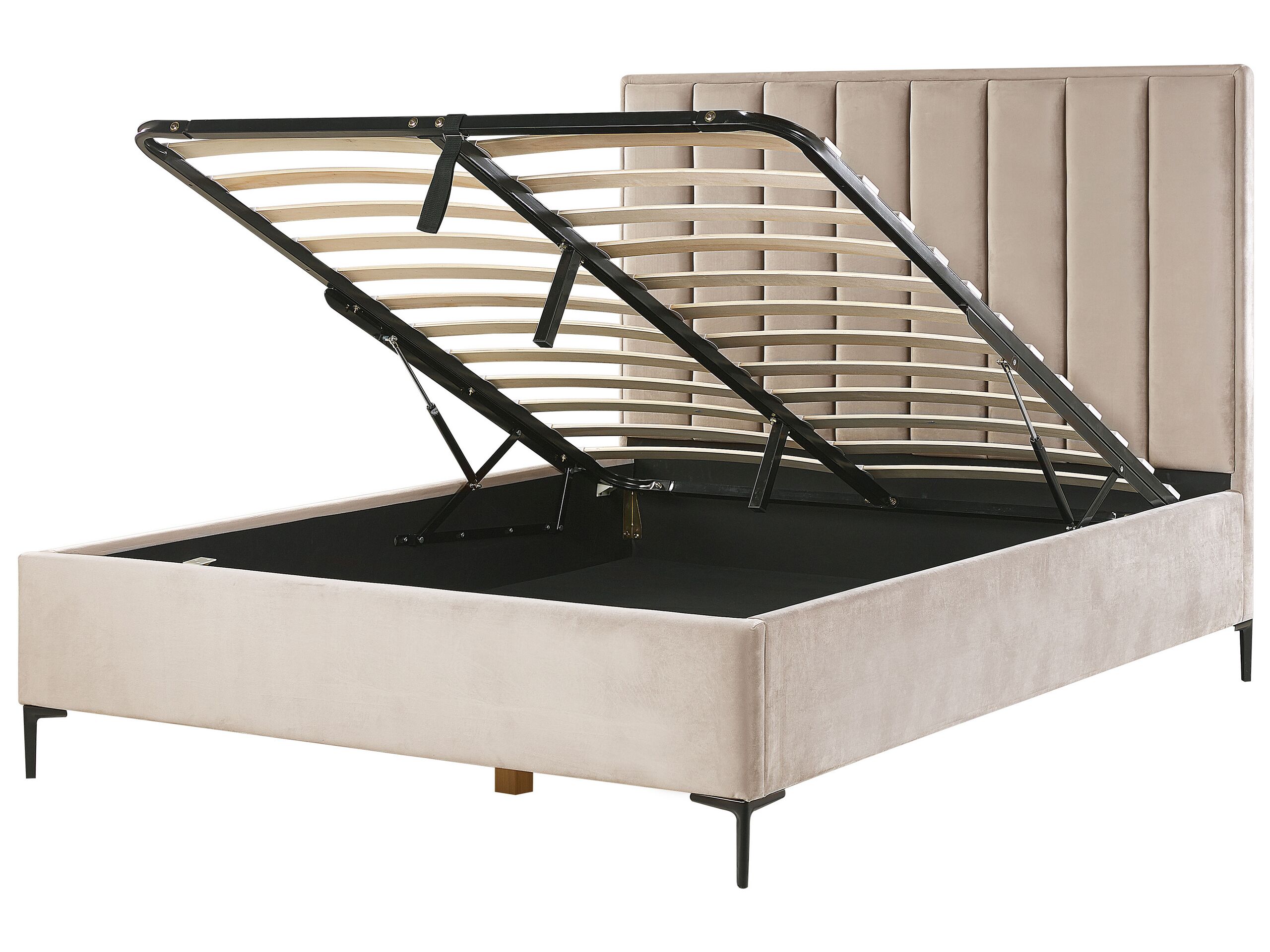 SEZZANA Ottoman Bedframe Velvet 160 x 200cm EU Kingsize Bed Taupe - Gemini Interiors