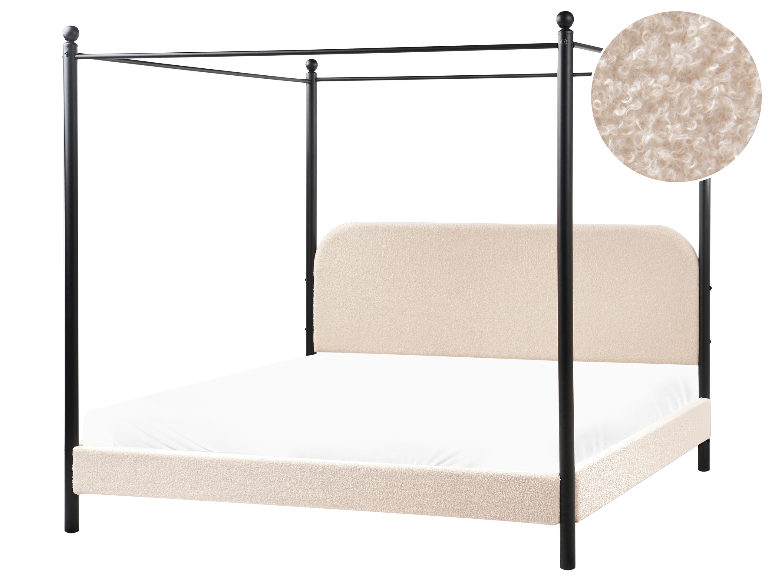 MORIS Four Poster Bedframe Boucle 180 x 200cm EU Super Kingsize Bed Beige - Gemini Interiors