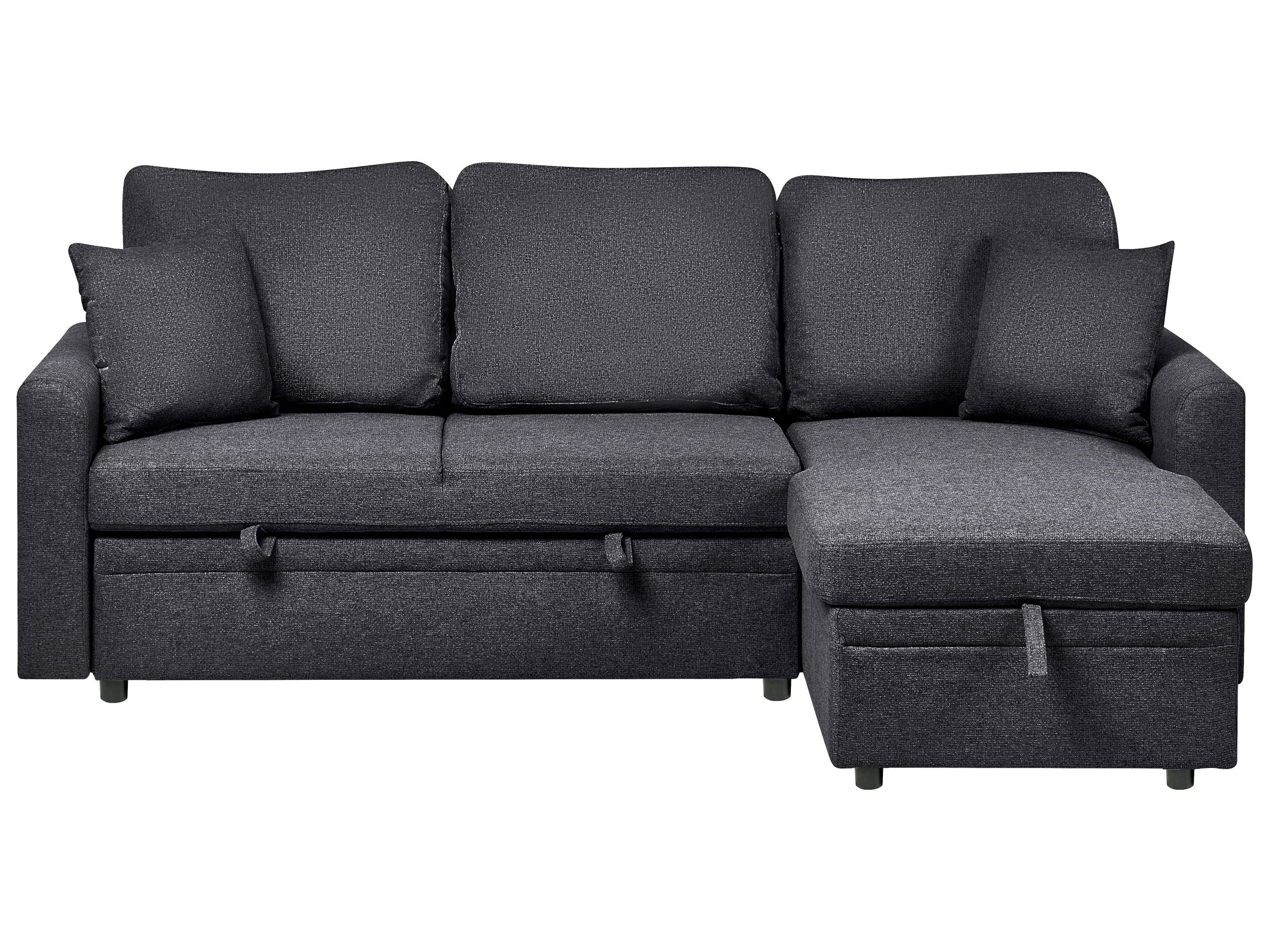 GRIMDON Faux Linen 3 Seater L Shaped Corner Sofa Bed - Black, Right Hand Facing - Gemini Interiors