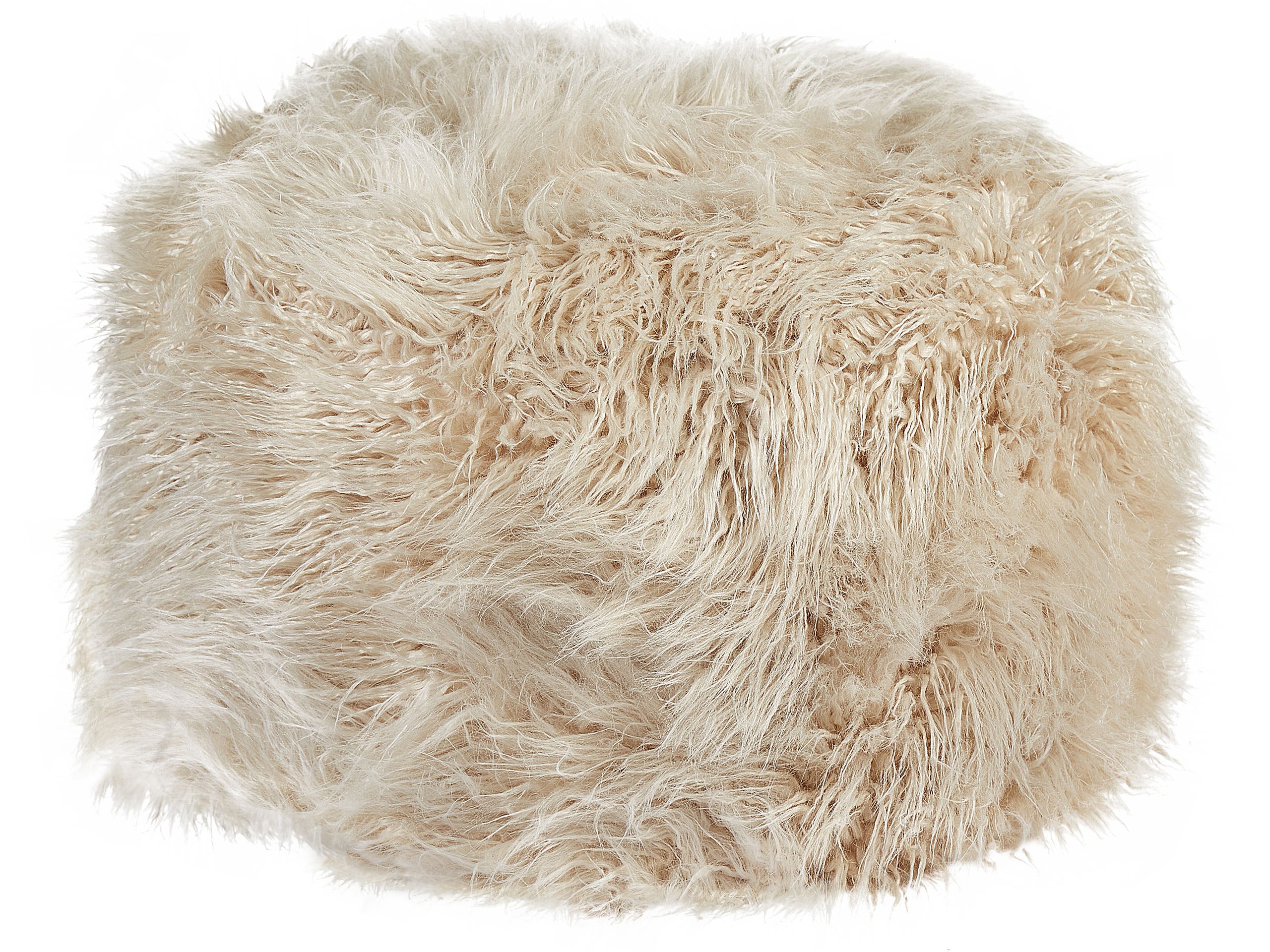 Faux Fur Pouffe Light Beige TUKKI - Gemini Interiors