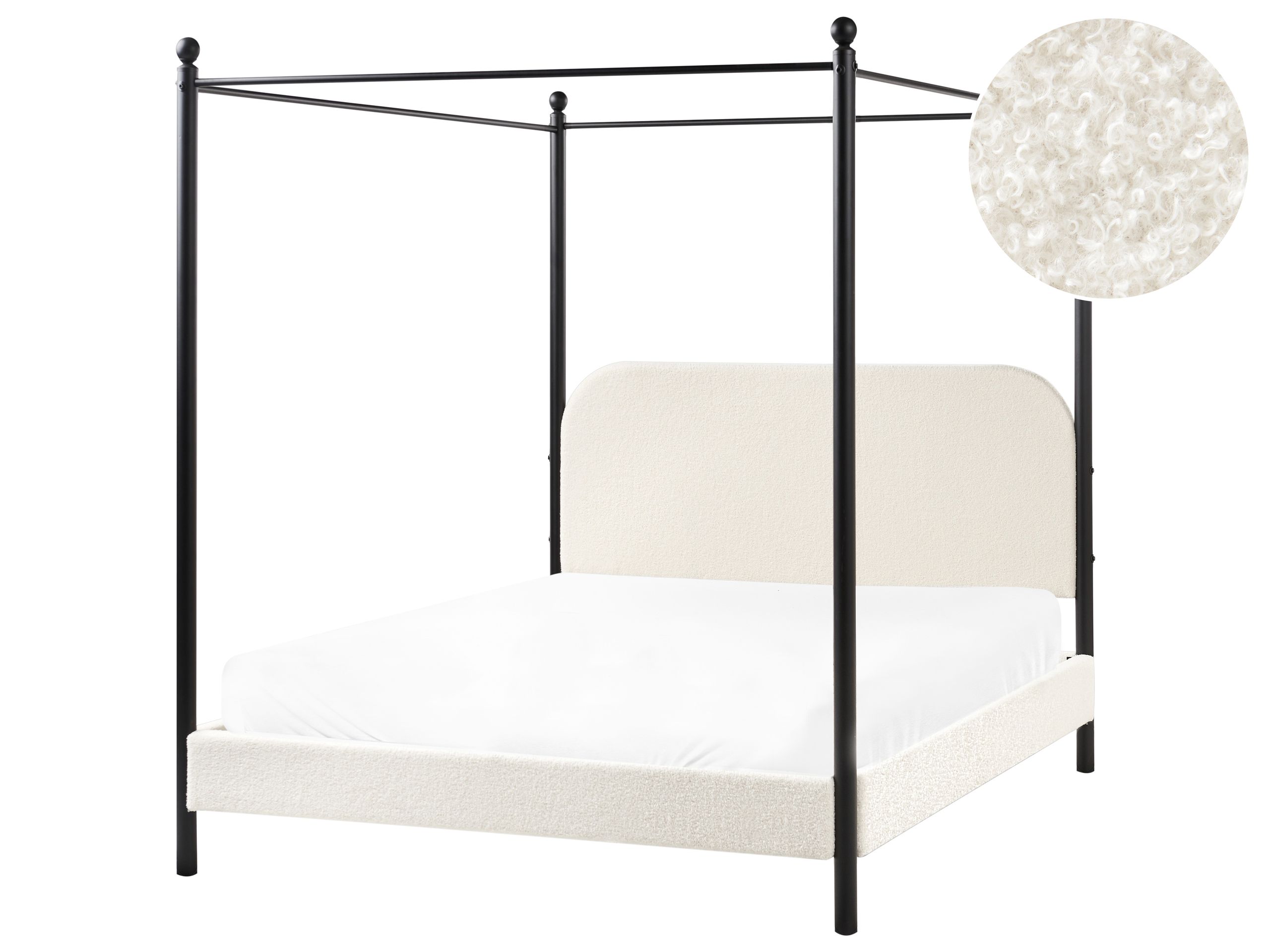MORIS Four Poster Bedframe Boucle 140 x 200cm EU Double Bed Off-White - Gemini Interiors