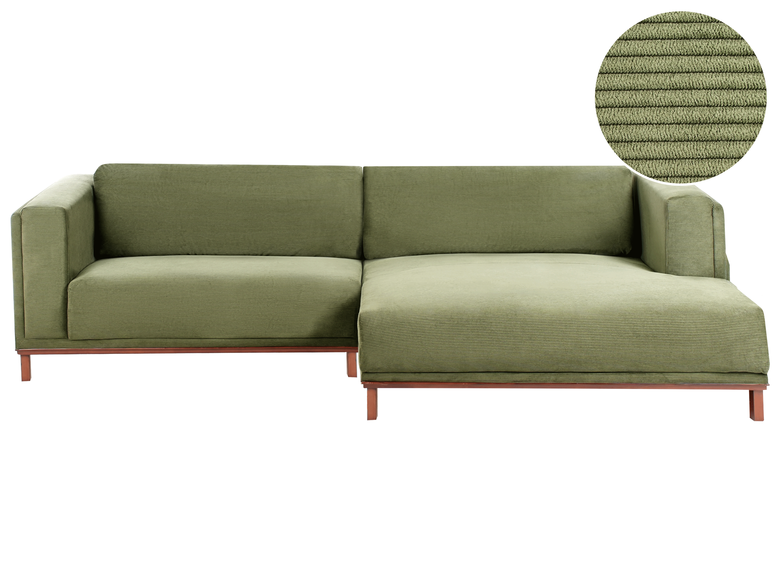 LINFORDEN Corduroy Fabric 4 Seatrer L Shaped Corner Sofa - Green, Right Hand Facing - Gemini Interiors