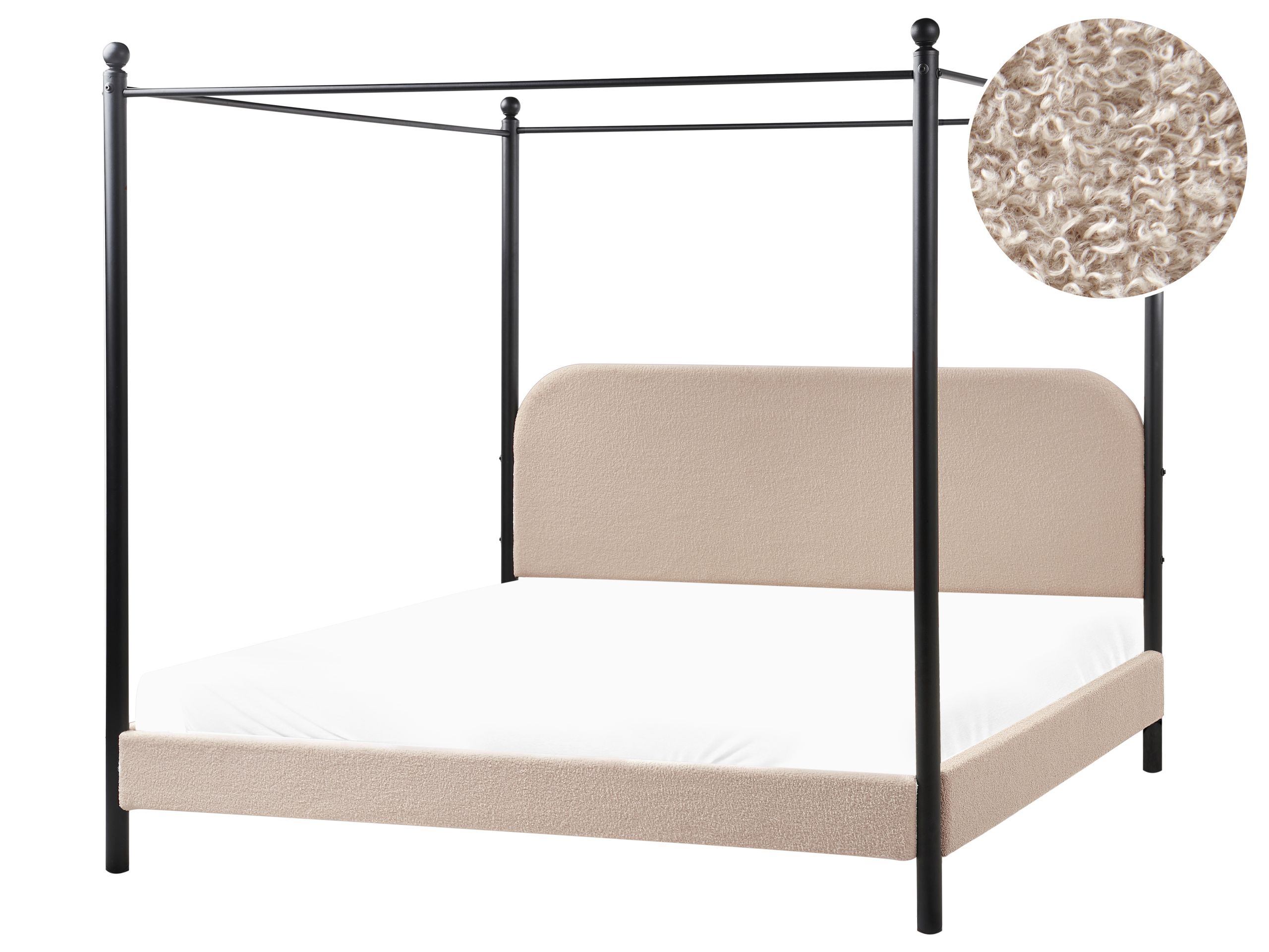 MORIS Four Poster Bedframe Boucle 180 x 200cm EU Super Kingsize Bed Taupe - Gemini Interiors