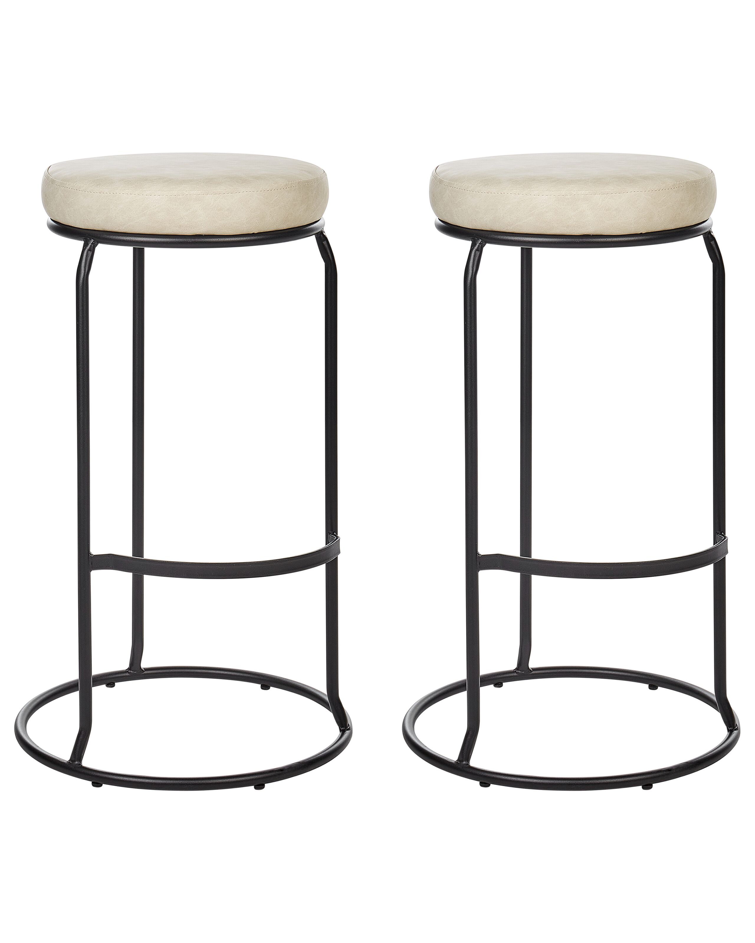 Set of 2 Bar Stools MILROY Faux Leather Light Beige - Gemini Interiors