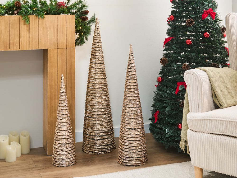 TUELSONA Set of 3 LED Christmas Tree Decoration with Lights - Gold - Gemini Interiors